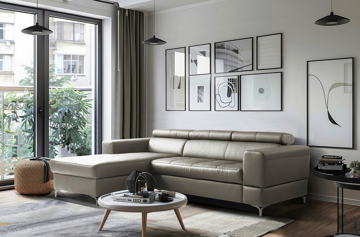 Ecksofa Torino Teilleder Schlammfarben 173x247 - Schlammfarben/Schwarz, Design, Leder/Textil (173/247cm) - Livetastic