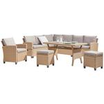 Loungegarnitur 6-Tlg. Porto- Multi, Polyrattan mit Kissen - Hellbraun/Grau, MODERN, Kunststoff/Textil (190/237cm) - Beldano