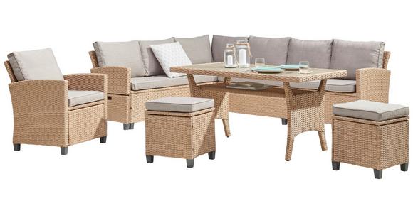 Loungegarnitur 6-Tlg. Porto- Multi, Polyrattan mit Kissen - Hellbraun/Grau, MODERN, Kunststoff/Textil (190/237cm) - Beldano