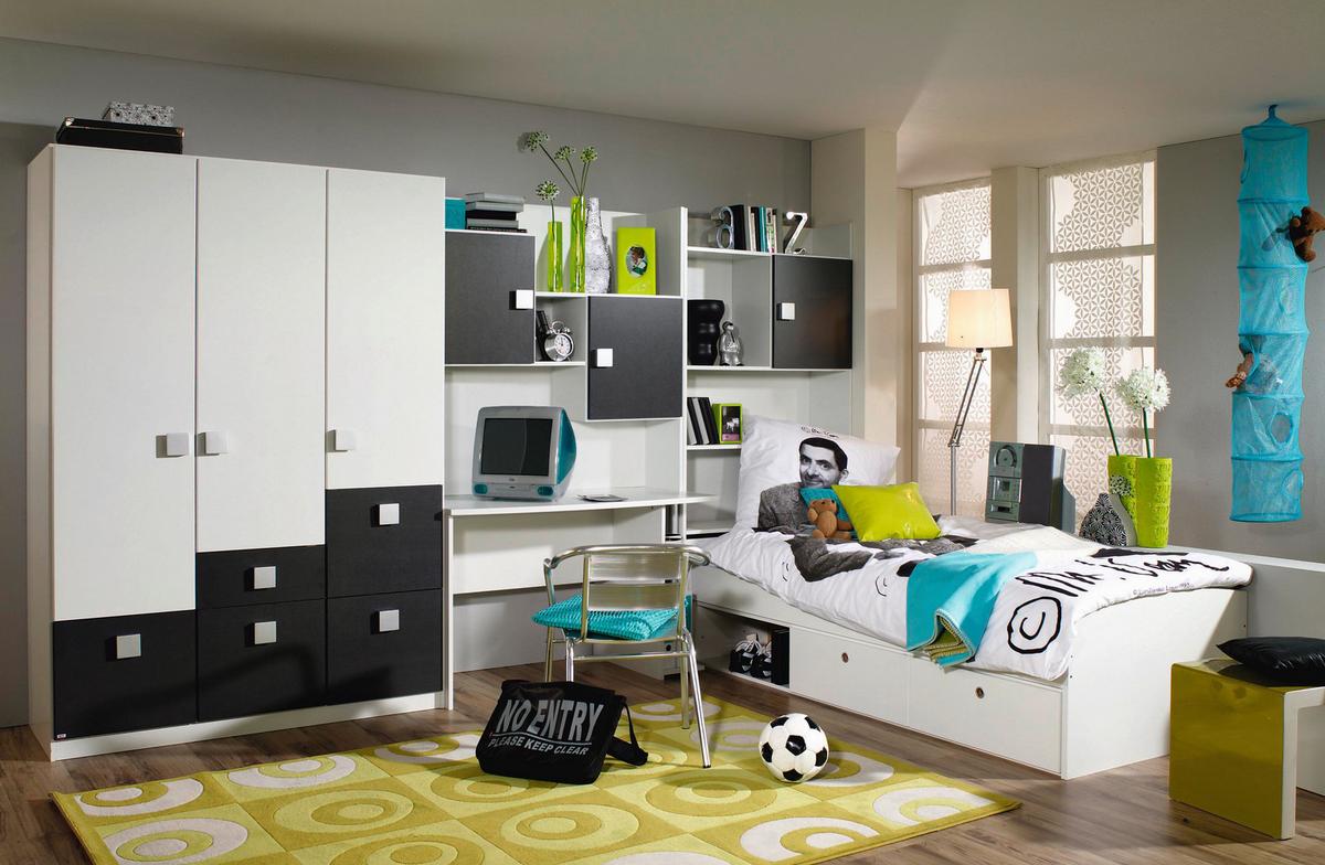 Jugendzimmer Skate 4-teiliges Set - Dunkelgrau/Weiß, KONVENTIONELL, Holzwerkstoff (90/200cm) - Rauch Möbel