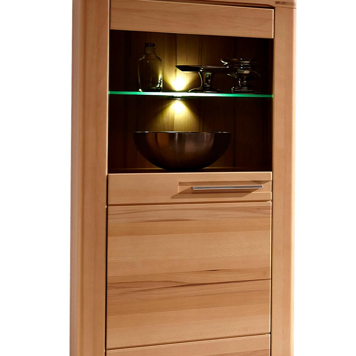 Vitrine Nature Plus B: 60 cm teilmassiv mit Led Buchefarben - Buchefarben/Kernbuche, Basics, Holz/Holzwerkstoff (60/127/40cm) - Livetastic