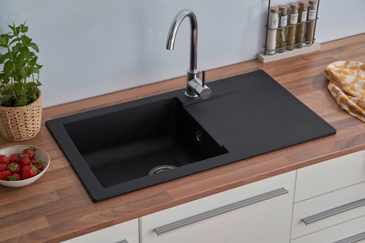 Spüle Respekta Denver Kunststein 78x43,5 Cm - Schwarz, Trend, Glas/Kunststoff (78/17/43,5cm) - Respekta