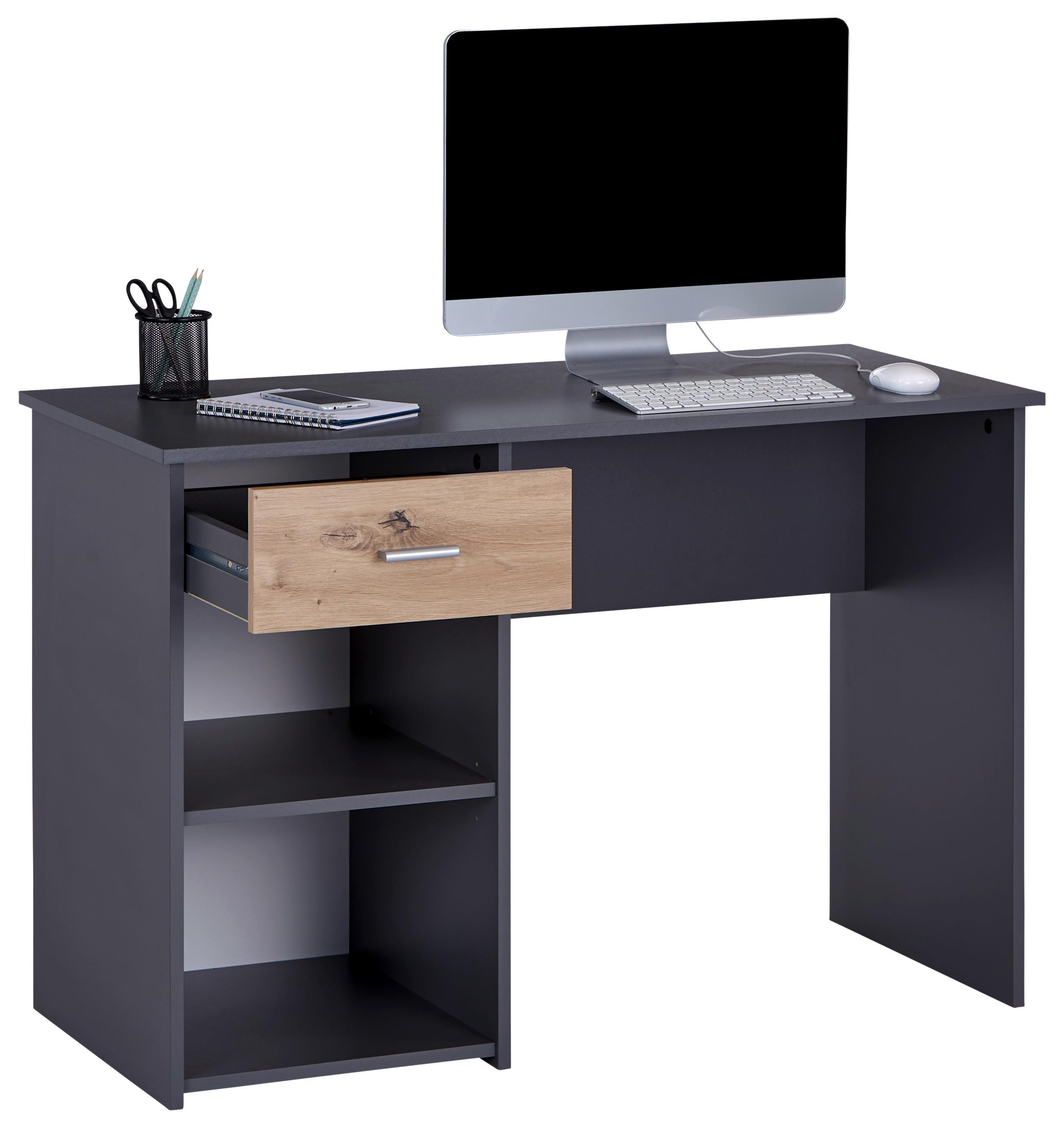 Schreibtisch mit Stauraum BxH: 110x74,5 cm Anthrazit - Eichefarben/Anthrazit, MODERN, Holzwerkstoff (110/75/50cm)