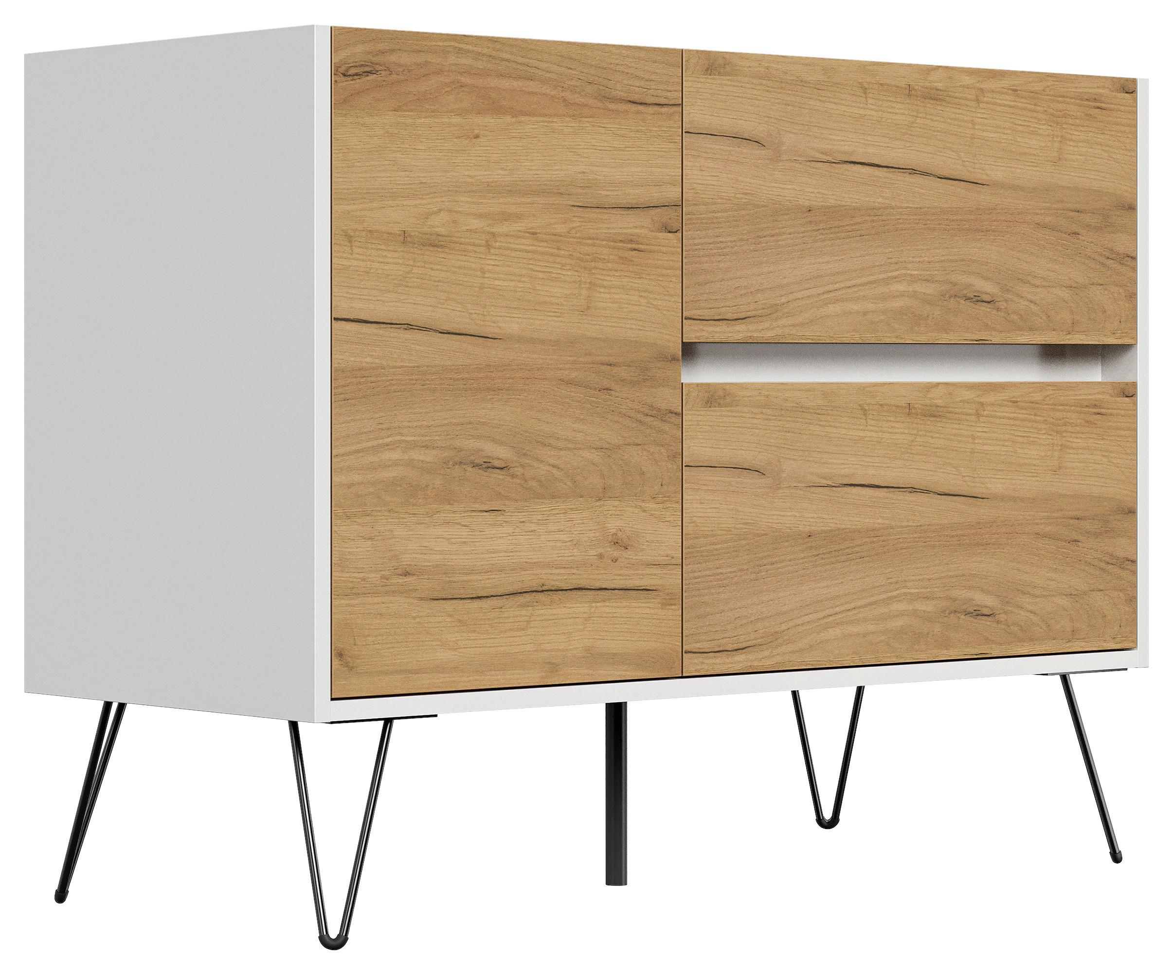 Sideboard Posseik Industrial Weiß/eichefarben B: 99 Cm - Eichefarben/Weiß Hochglanz, Design, Holzwerkstoff (99/75,8/42cm) - P & B