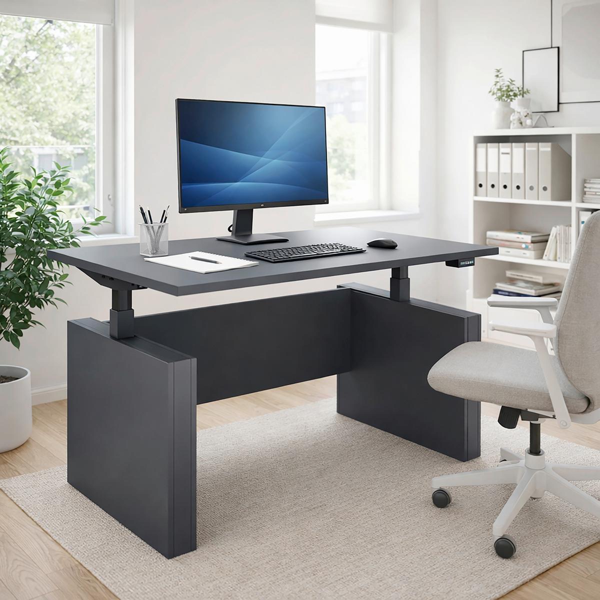 Schreibtisch E-Salia Schwarz/Anthrazit L: 138cm - Anthrazit/Schwarz, KONVENTIONELL, Holzwerkstoff/Metall (138/80/73-122cm) - MID.YOU