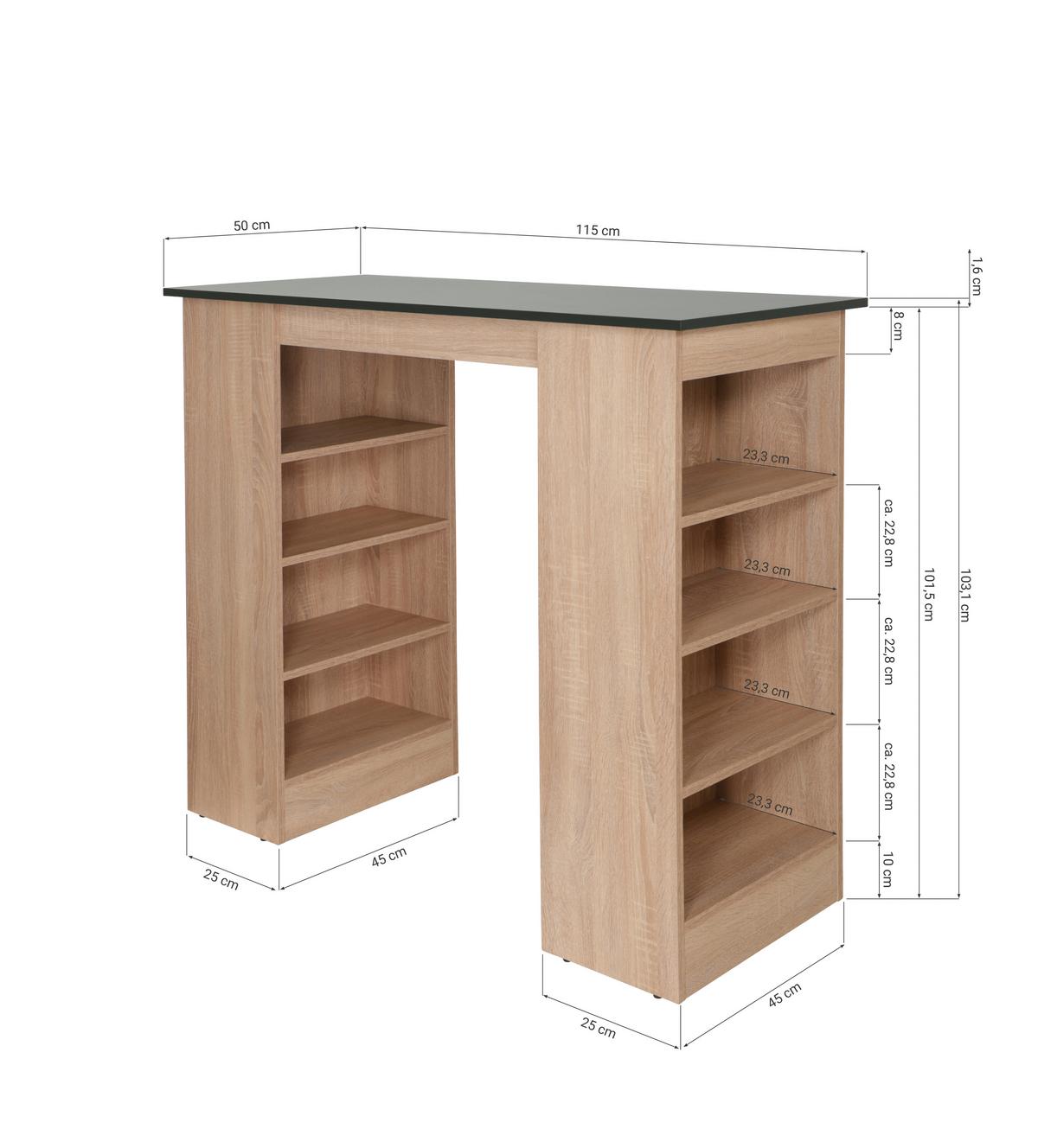 Bartisch Merle Grau/Eiche Dekor L:103cm - Eichefarben/Grau, Design, Holzwerkstoff (103/50/115cm) - Respekta