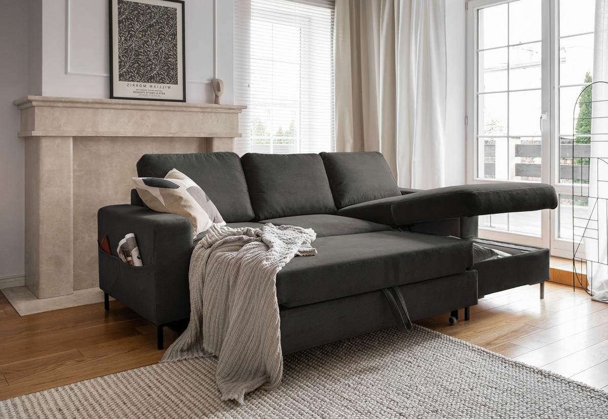 Ecksofa Lofty Lilly Grau S: 236x148cm - Schwarz/Grau, MODERN, Textil (236/148cm) - MID.YOU
