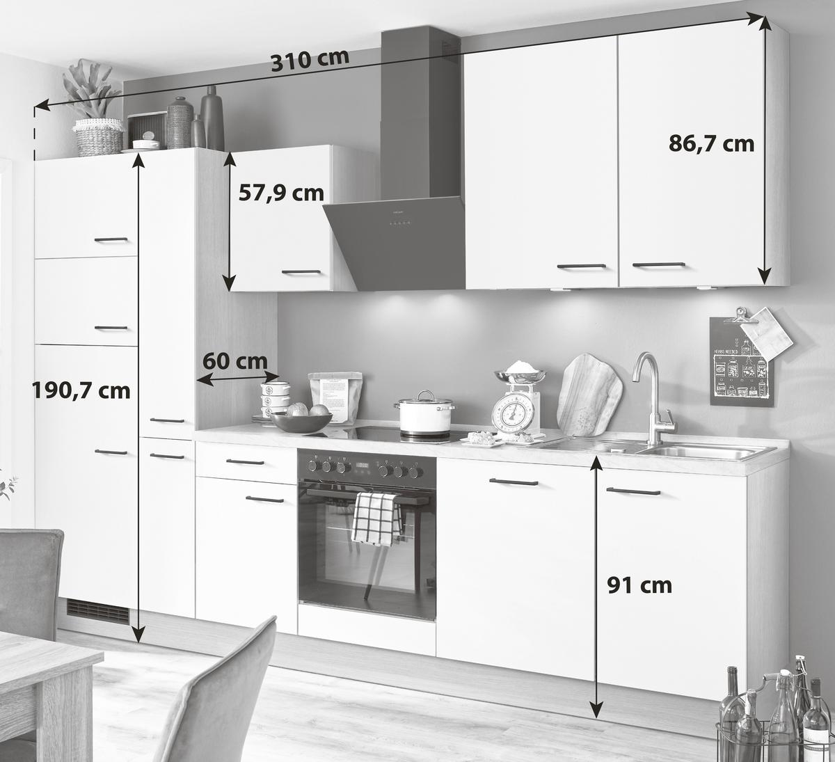 KÜCHENBLOCK IP 1200 - Eichefarben/Weiß, Basics, Holzwerkstoff (310cm) - Impuls