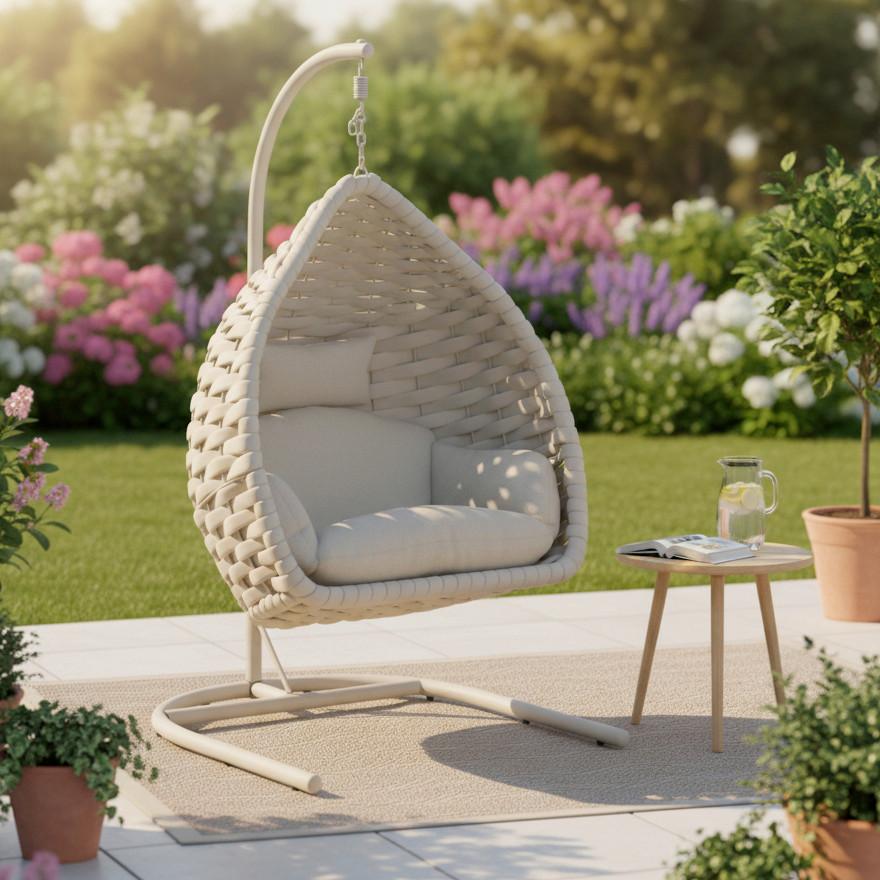 ZÁVĚSNÉ KŘESLO SASA - krémová, Moderní, kov/textil (115/200/118cm) - Bessagi Garden