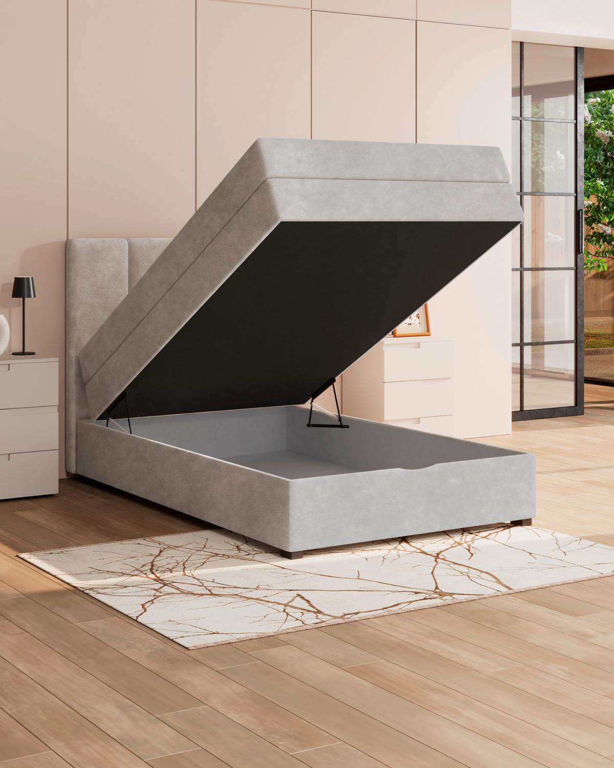 Boxspringbett mit Topper & Bettkasten 100x200 Lauro - Creme/Schwarz, Trend, Textil (100/200cm)