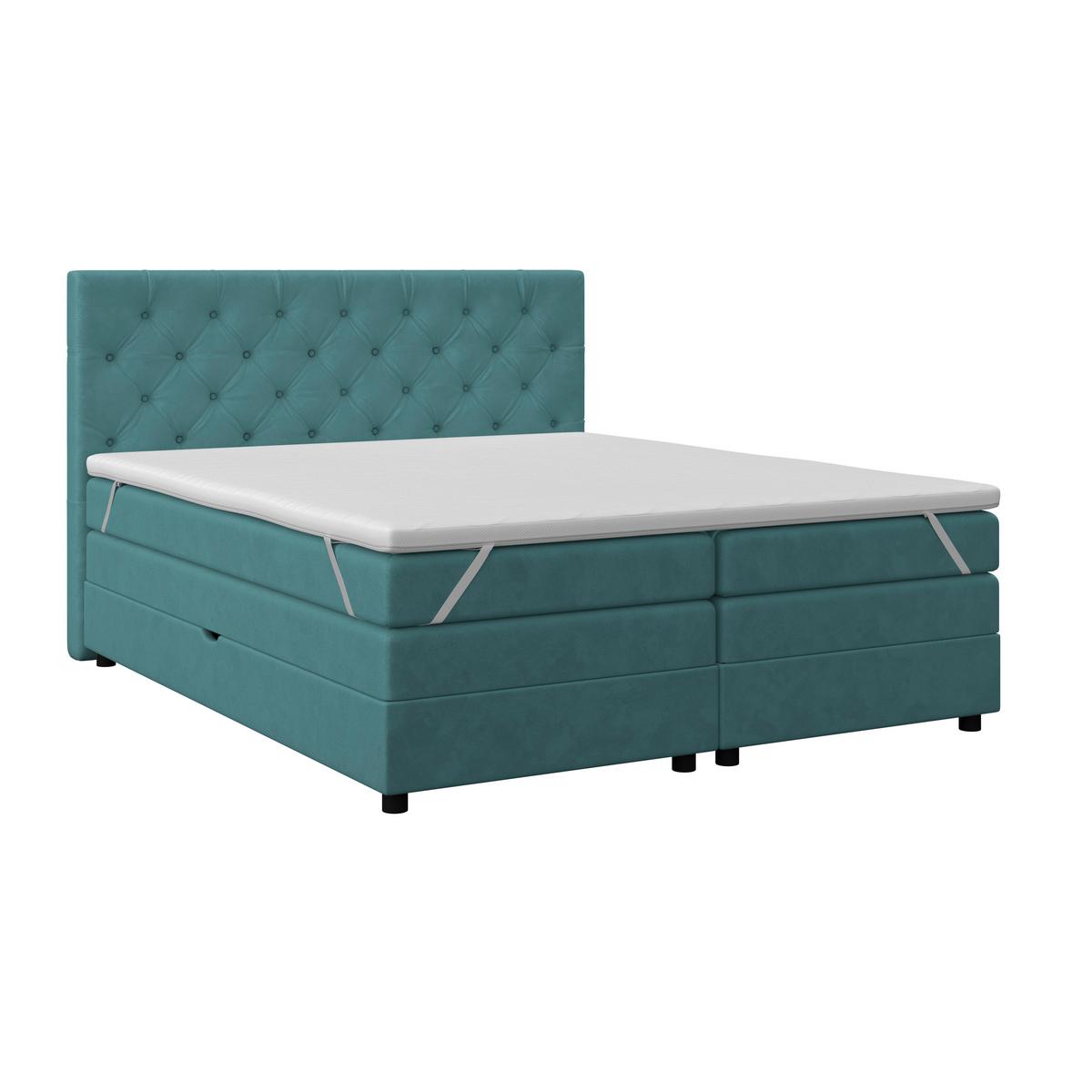 Boxspringbett Elio Petrol 160x200 Cm H4 - Petrol/Schwarz, ROMANTIK / LANDHAUS, Textil (164/121/212cm) - James Wood