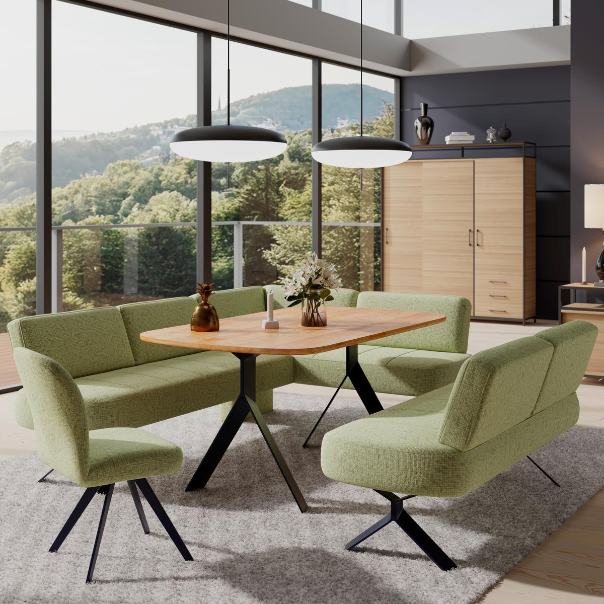 Eckbank olivgrün/Metallbeine Ulmo, S:248x176cm - Schwarz/Olivgrün, MODERN, Textil/Metall (248/176cm)