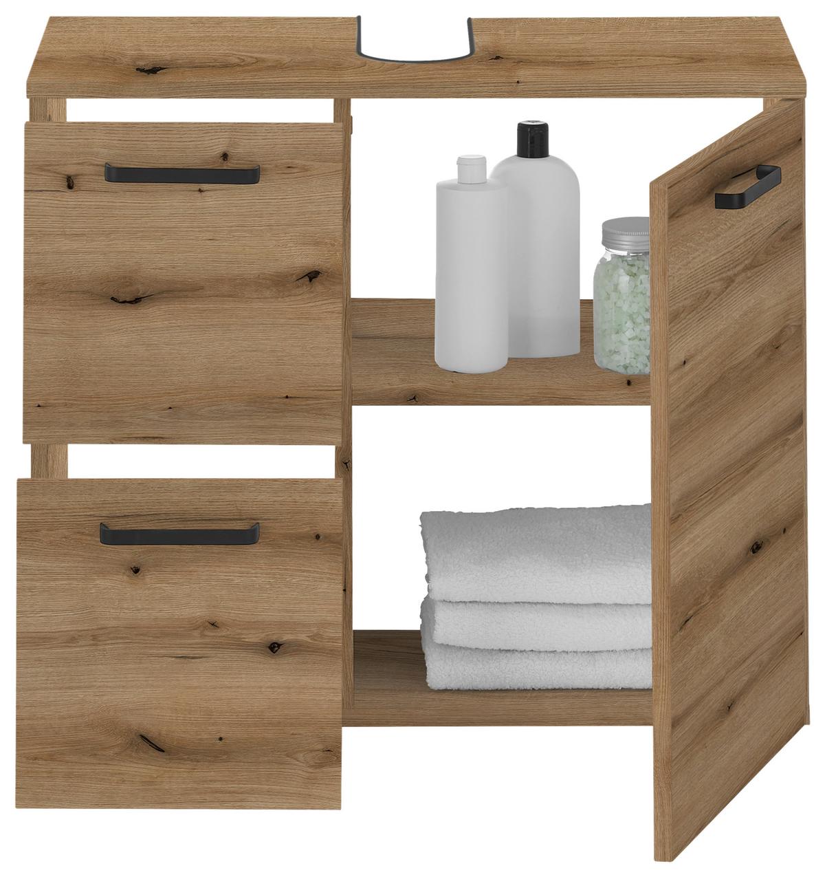 Waschbeckenunterschrank Vanice B: 70 Cm Eiche Dekor - Eichefarben/Schwarz, MODERN, Holzwerkstoff (70/60/35cm) - MID.YOU
