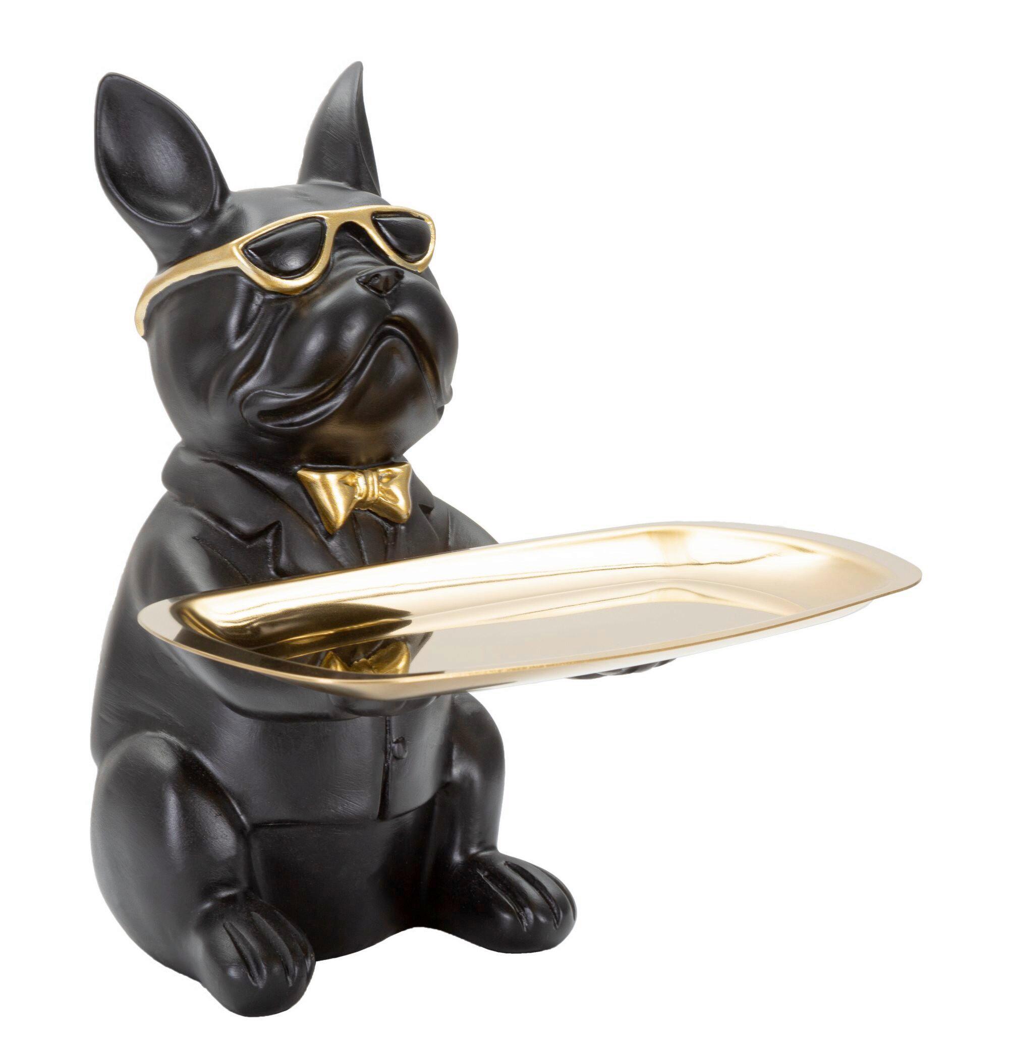 Skulptur Decor Dog Schwarz, Goldfarben B: 19 cm - Goldfarben/Schwarz, Basics, Kunststoff (19/23.5/20cm)