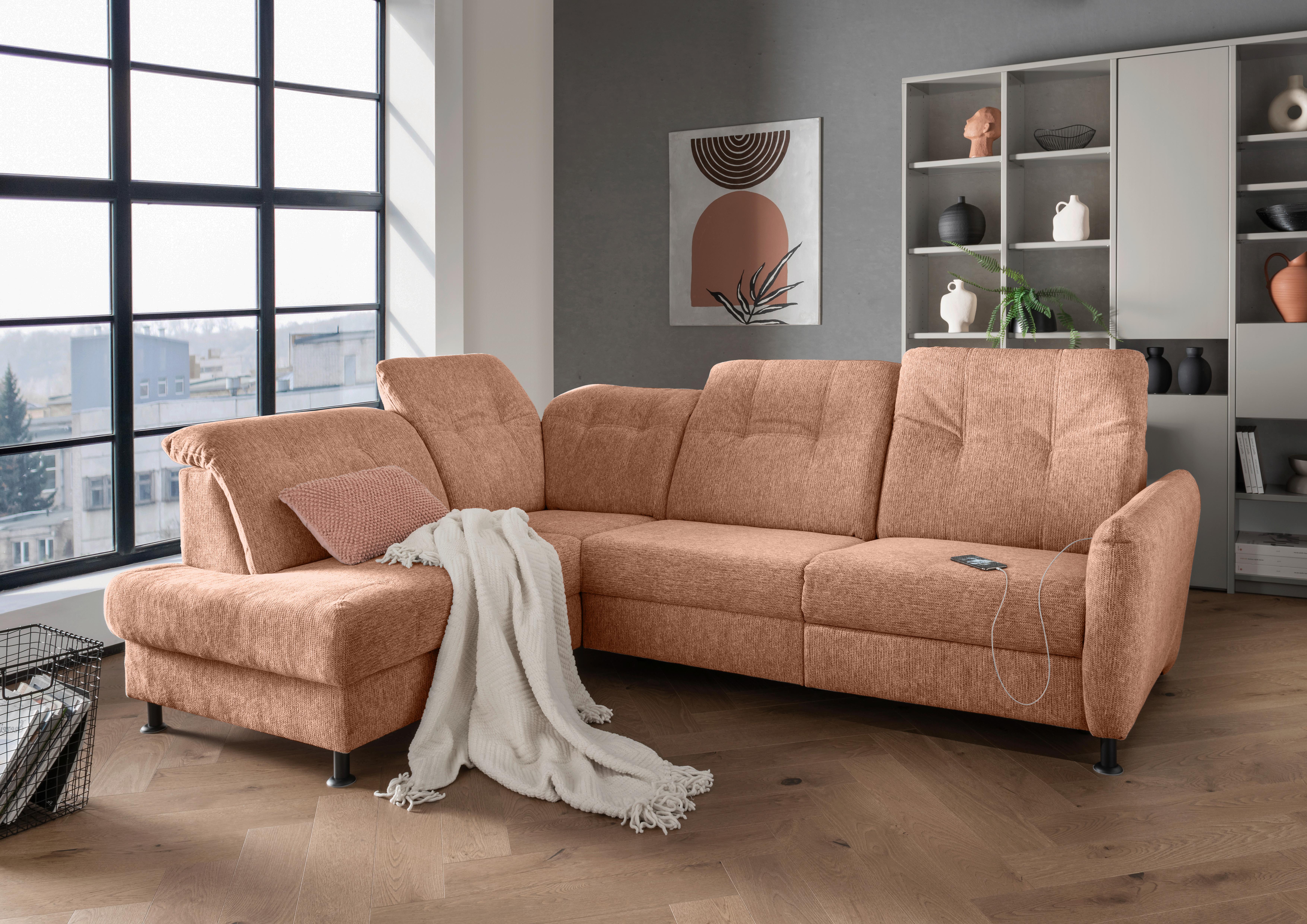 Ecksofa Minori Chenille Koralle, S: 198x270 cm - Koralle/Schwarz, MODERN, Textil (198/270cm) - Livetastic