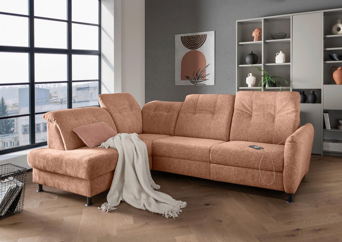 Ecksofa Minori Chenille Koralle, S: 198x270 cm - Koralle/Schwarz, MODERN, Textil (198/270cm) - Livetastic