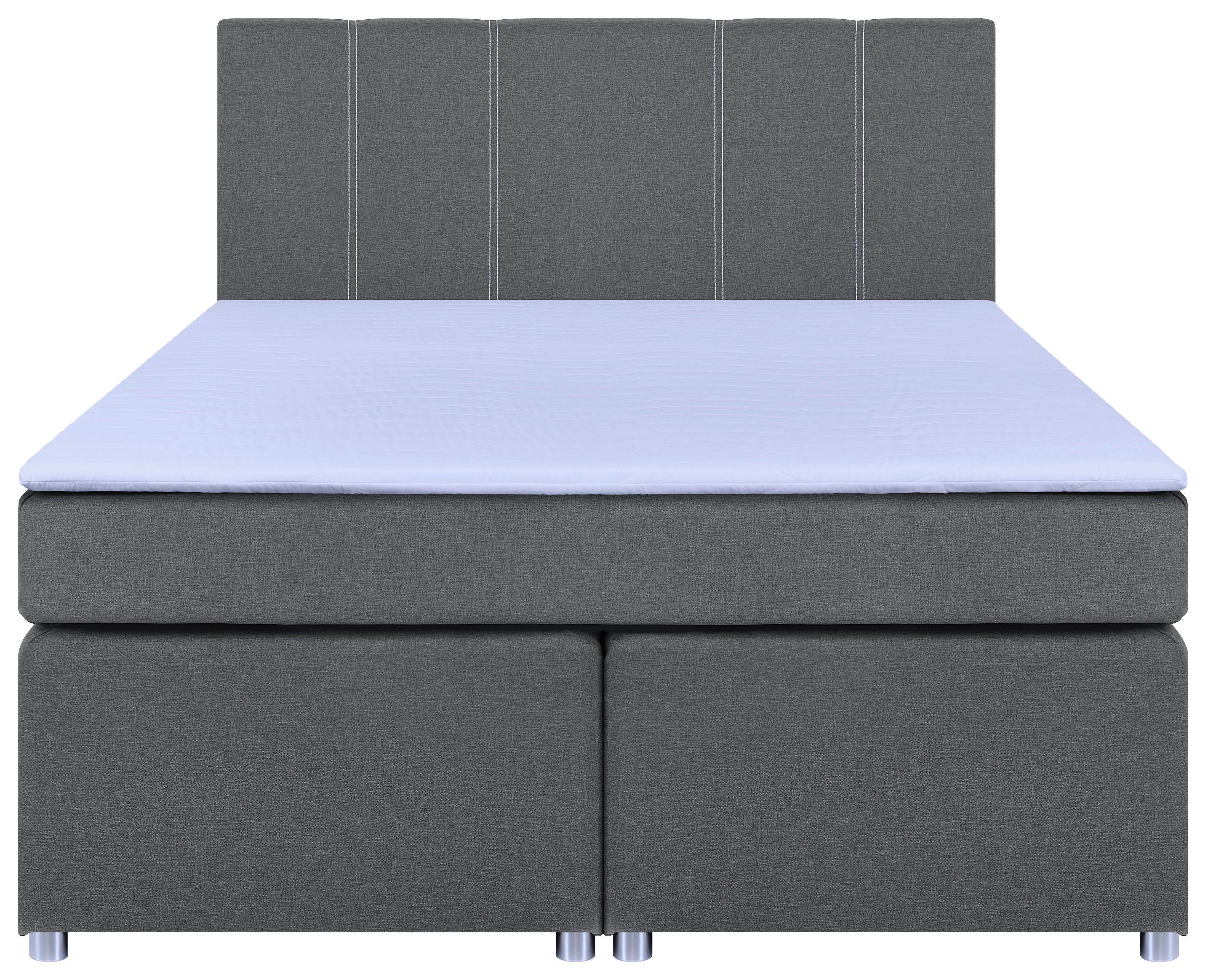 Boxspringbett Malta Mit Topper Grau, 160x200 Cm - Chromfarben/Schwarz, Basics, Holzwerkstoff/Textil (160/200cm) - P & B
