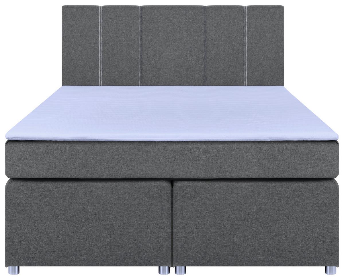 Boxspringbett Malta Mit Topper Grau, 160x200 Cm - Chromfarben/Schwarz, Basics, Holzwerkstoff/Textil (160/200cm) - P & B