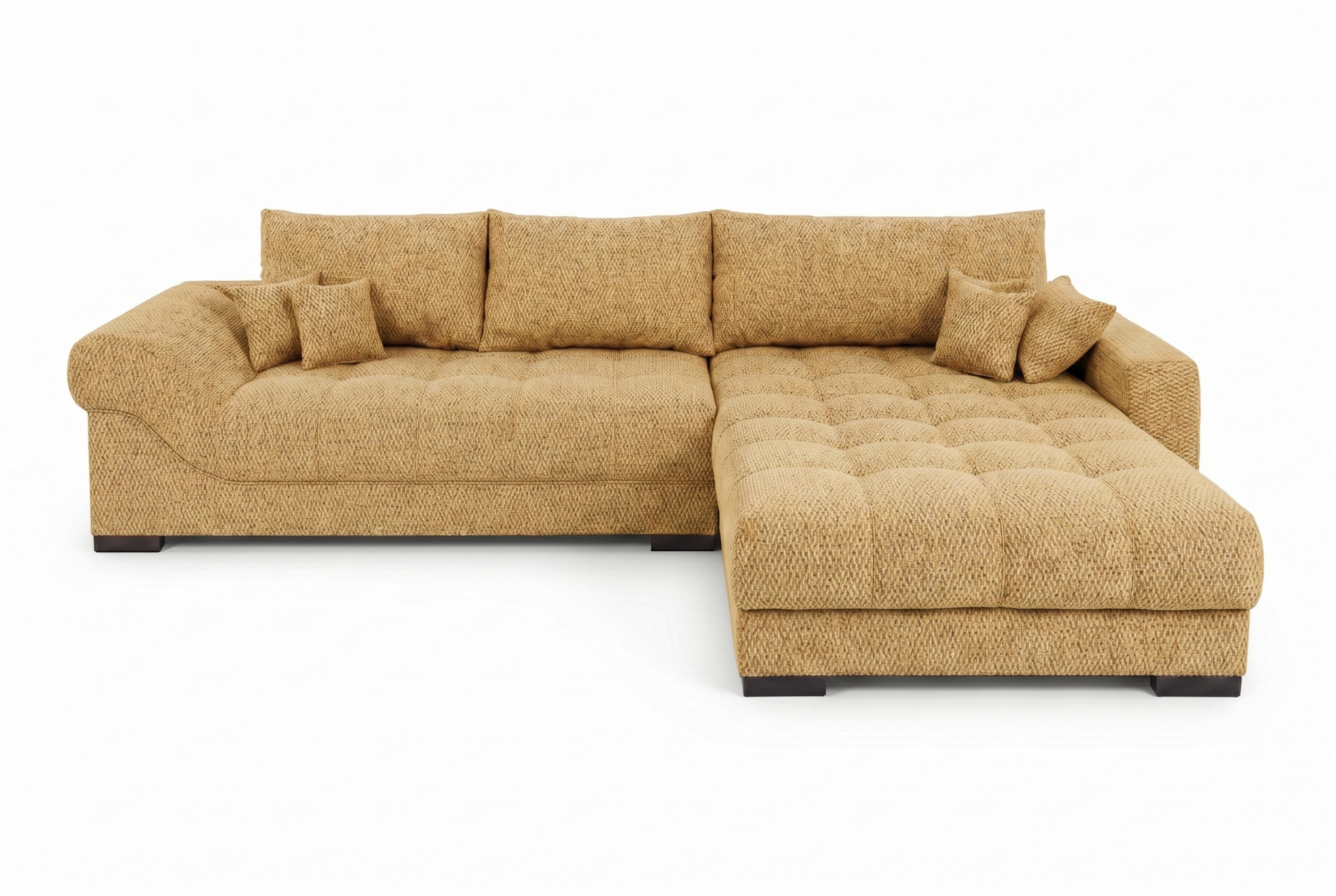 Boxspringecksofa Emil Webstoff senfgelb, S:343x217cm - Senfgelb/Schwarz, ROMANTIK / LANDHAUS, Holzwerkstoff/Textil (343/217cm)