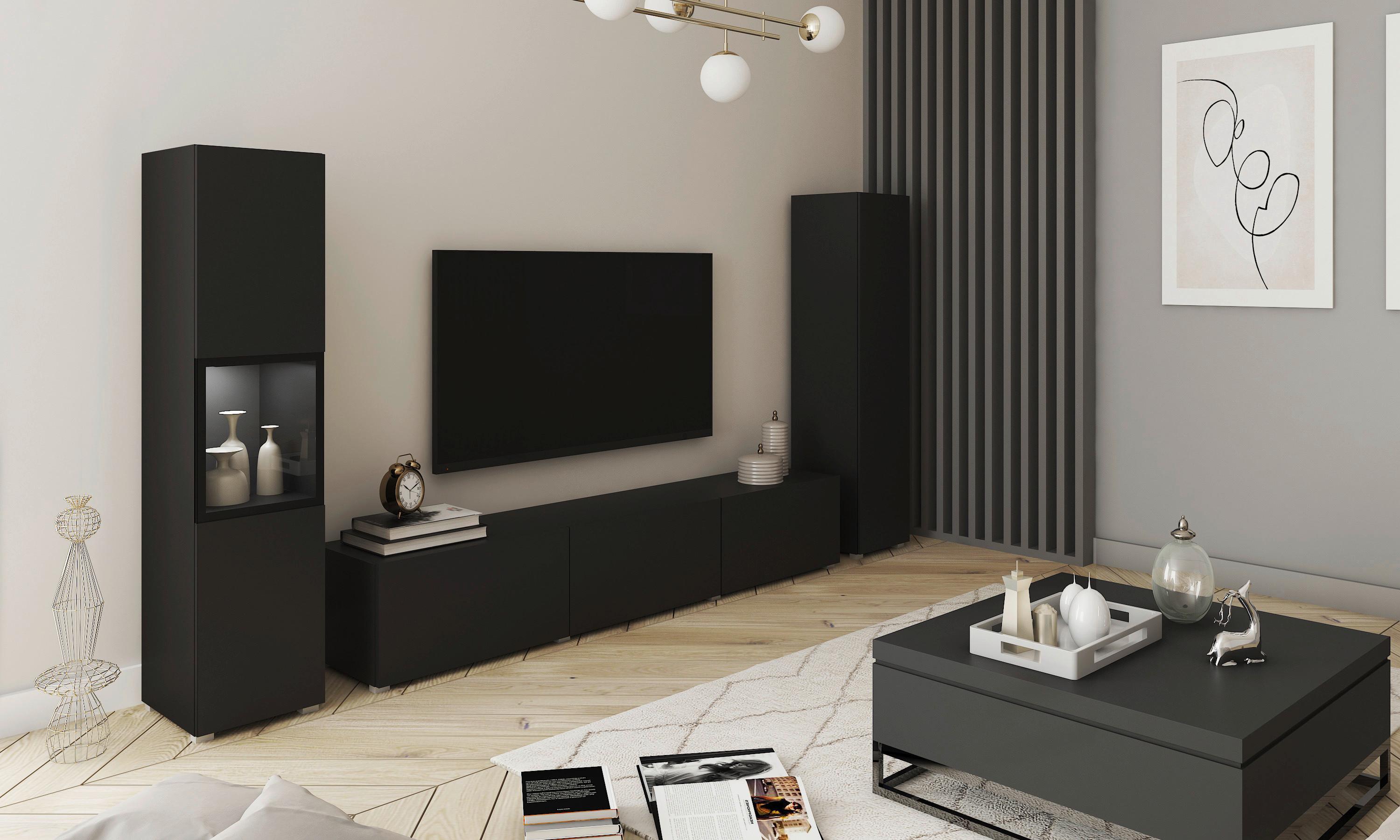 Wohnwand Berlin IIi Schwarz B: 240 cm - Schwarz/Grau, Design, Glas/Holzwerkstoff (240/130/31cm) - MID.YOU