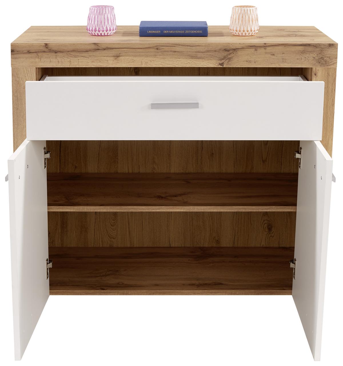 Kommode 94,1cm Focus, Weiß - Eichefarben/Schwarz, MODERN, Holzwerkstoff (94,1/79/39cm)