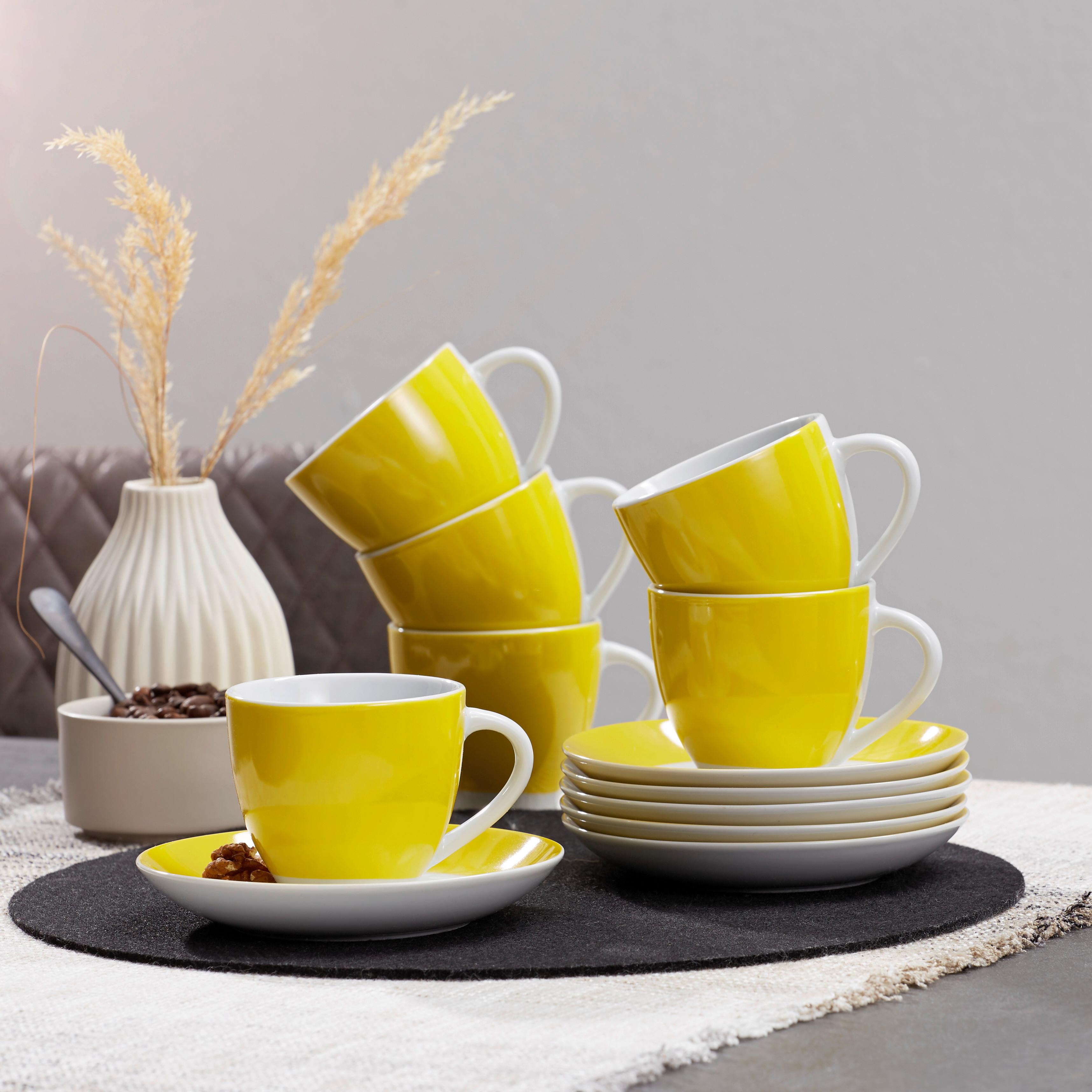 Tassenset Gelb Weiß 6-teilig B: 24,5 cm - Gelb/Weiß, Basics, Keramik (24,5/16,5/9,5cm) - Van Well