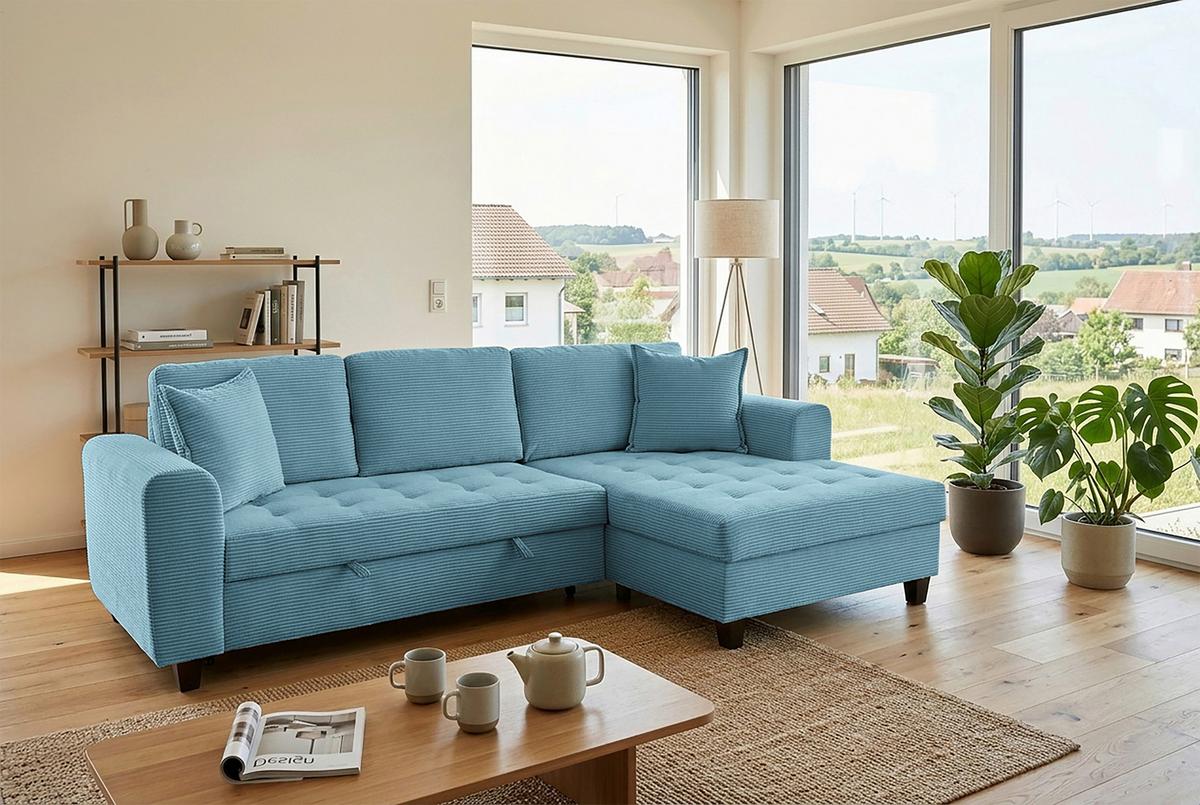 Ecksofa Moritz Hellblau S: ca. 265x155 cm - Hellblau, Trend, Textil (265/155cm)