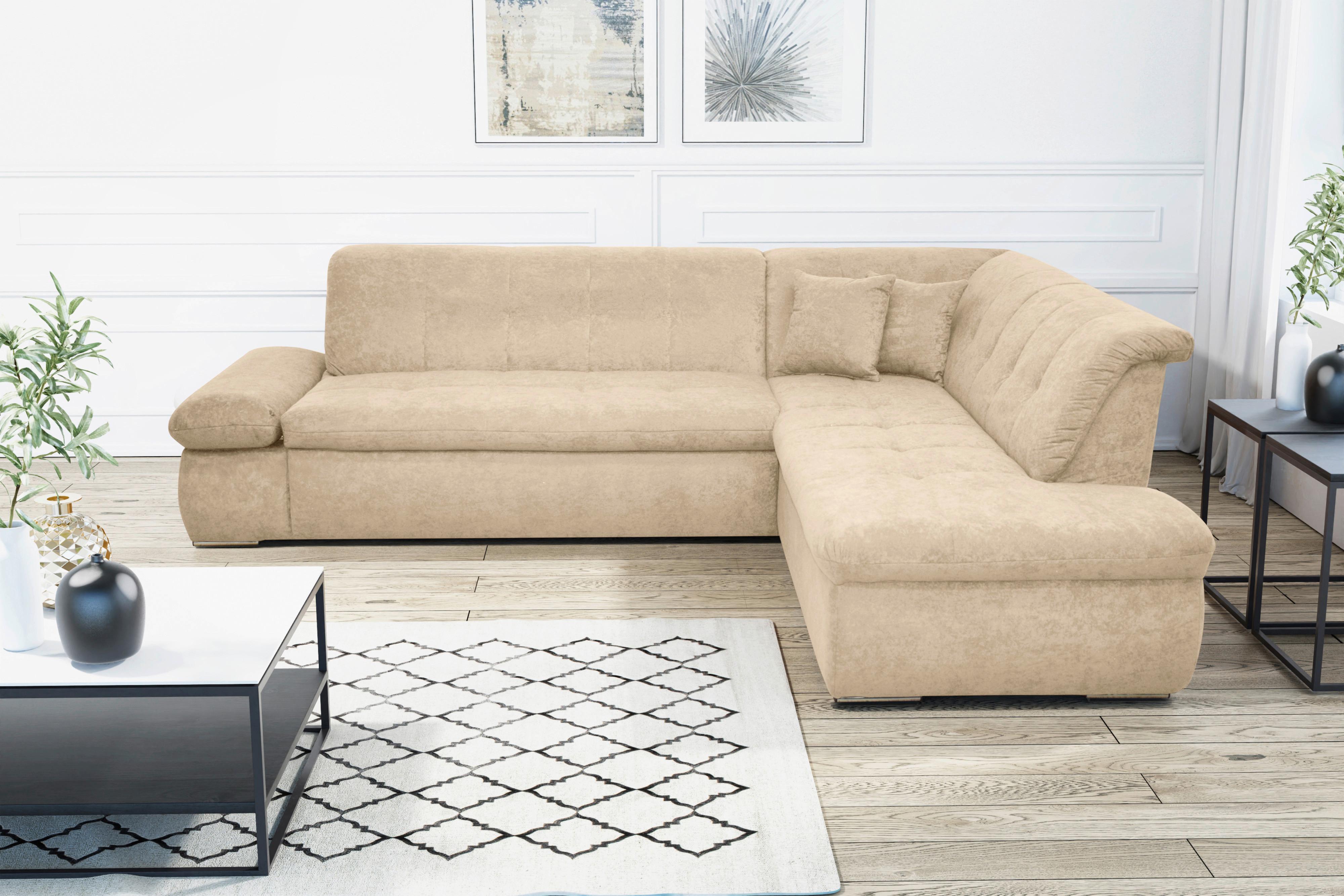 Ecksofa Mit Schlaffunktion Moric Beige Mikrofaser - Chromfarben/Beige, KONVENTIONELL, Textil (273/216cm) - MID.YOU