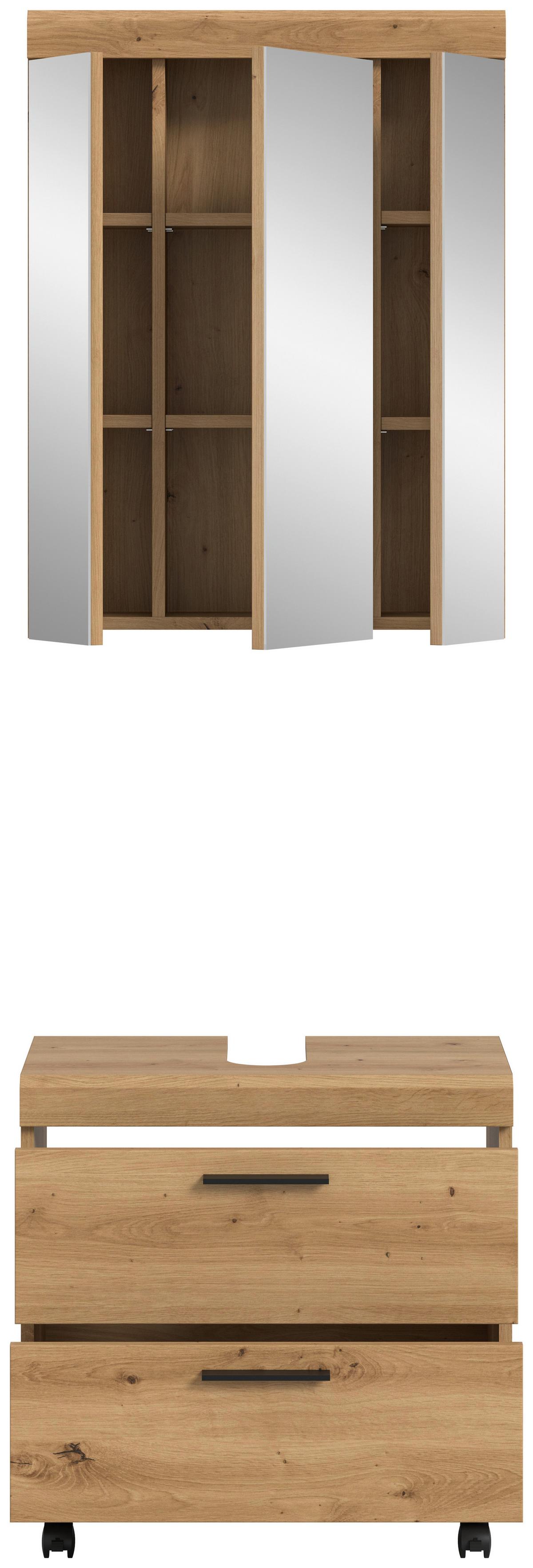 Badezimmer Scout Eiche Artisan Dekor B: 60cm - Schwarz/Eiche Artisan, Trend, Glas/Holzwerkstoff (60cm) - MID.YOU