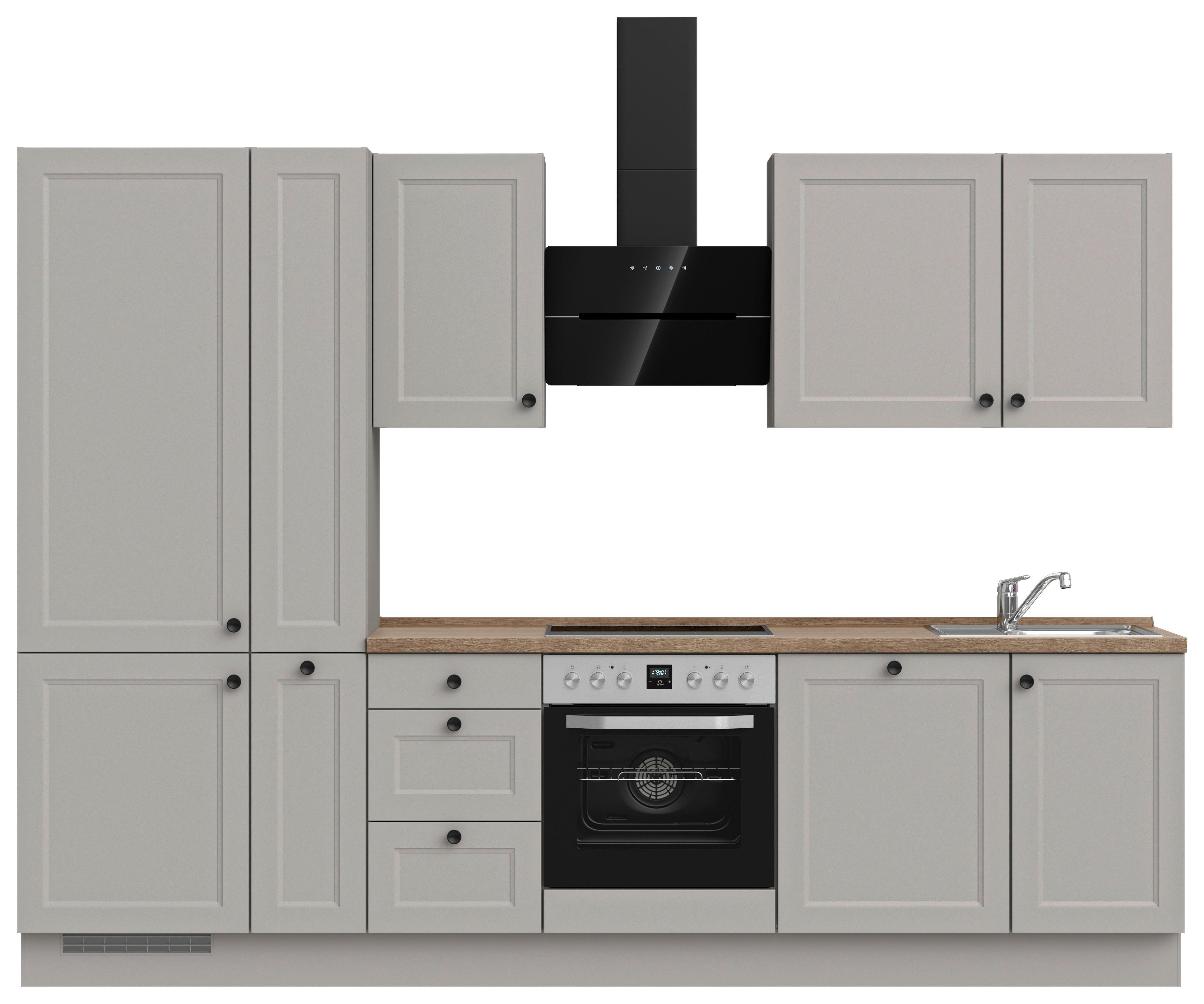 Kuchynská linka 300 cm, kamenná sivá supermatná - čierna/sivá, Modern, kov/kompozitné drevo (300cm) - Nobilia