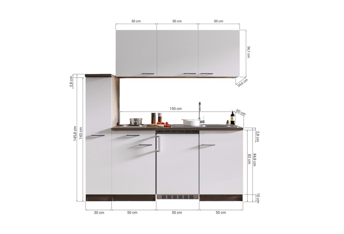 Küchenblock Oliver Singleküche 180 cm - Eichefarben/Schwarz, Basics, Holzwerkstoff (180cm) - Respekta