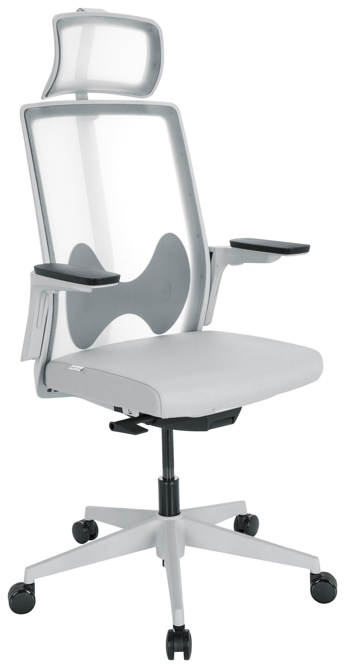 Drehstuhl Arceo W - Weiß/Grau, Basics, Kunststoff/Textil (66/123-139/66cm) - MID.YOU