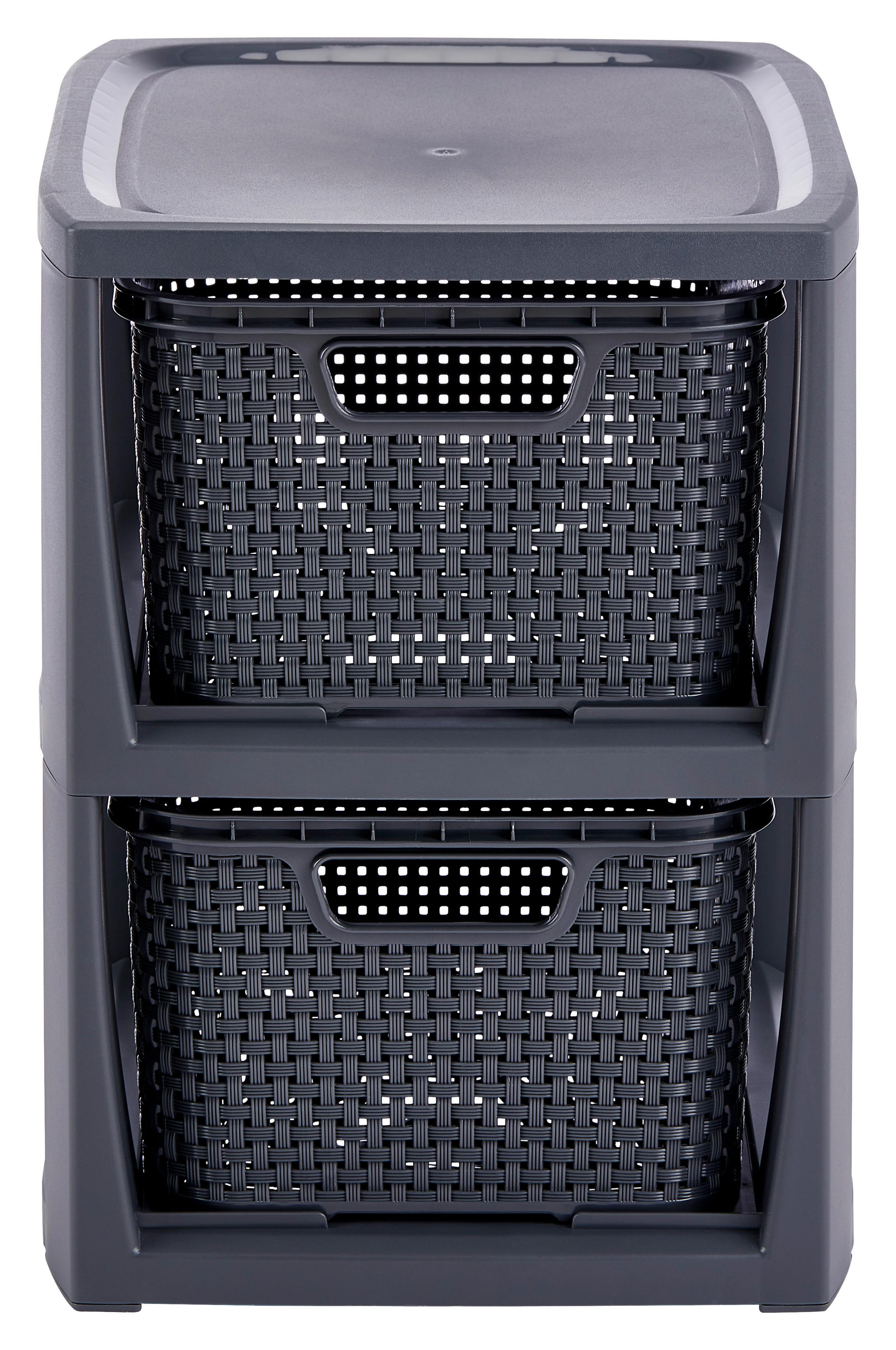 Fiókos Tároló Rattan - antracit/fehér, Basics (24,1/29,6/33cm) - Ondega