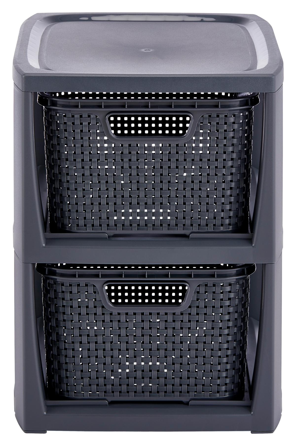 Fiókos Tároló Rattan - antracit/fehér, Basics (24,1/29,6/33cm) - Ondega