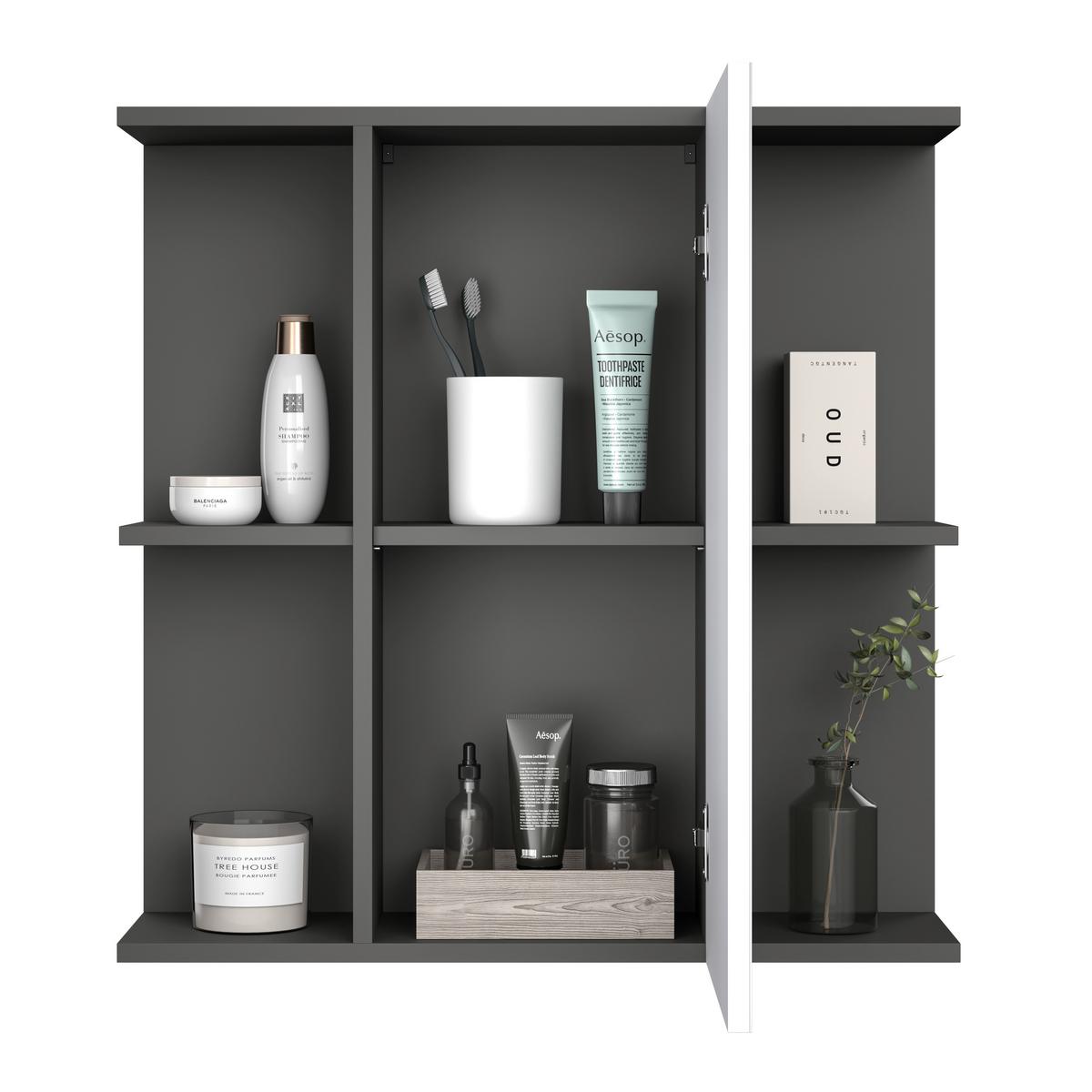Spiegelschrank Pearl New Snol 119 BHT: 70x71x23 cm - Anthrazit/Weiß, KONVENTIONELL, Glas/Holzwerkstoff (70/71/23cm)