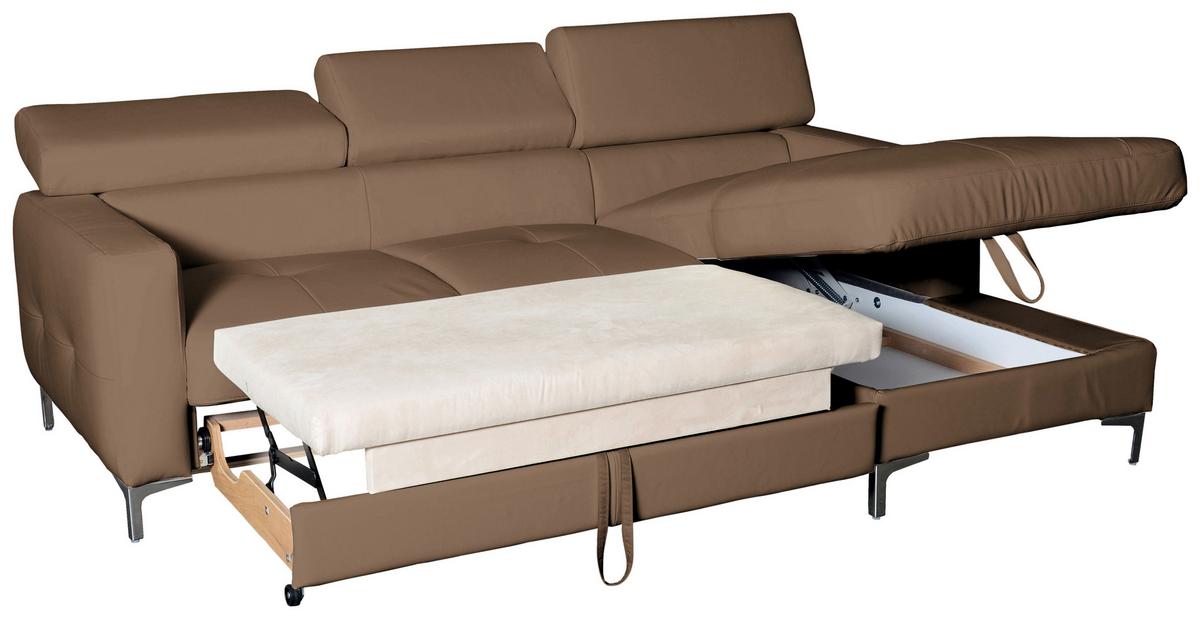 Ecksofa Mit Schlaffunktion Sammy Hellbraun Leder - Chromfarben/Hellbraun, Design, Leder (227/168cm) - Livetastic