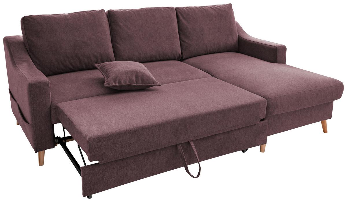 Ecksofa mit Schlaffunktion Valentina mit Kissen Bordeaux - Bordeaux/Naturfarben, KONVENTIONELL, Textil (228/150cm) - P & B