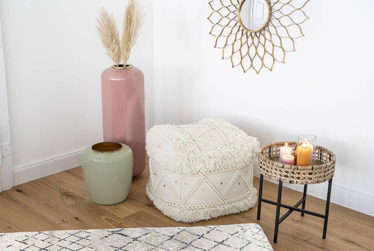 Pouf Bohist Baumwolle Creme DxH: 50x45 cm - Creme, Trend, Textil (50/45/50cm) - Kayoom