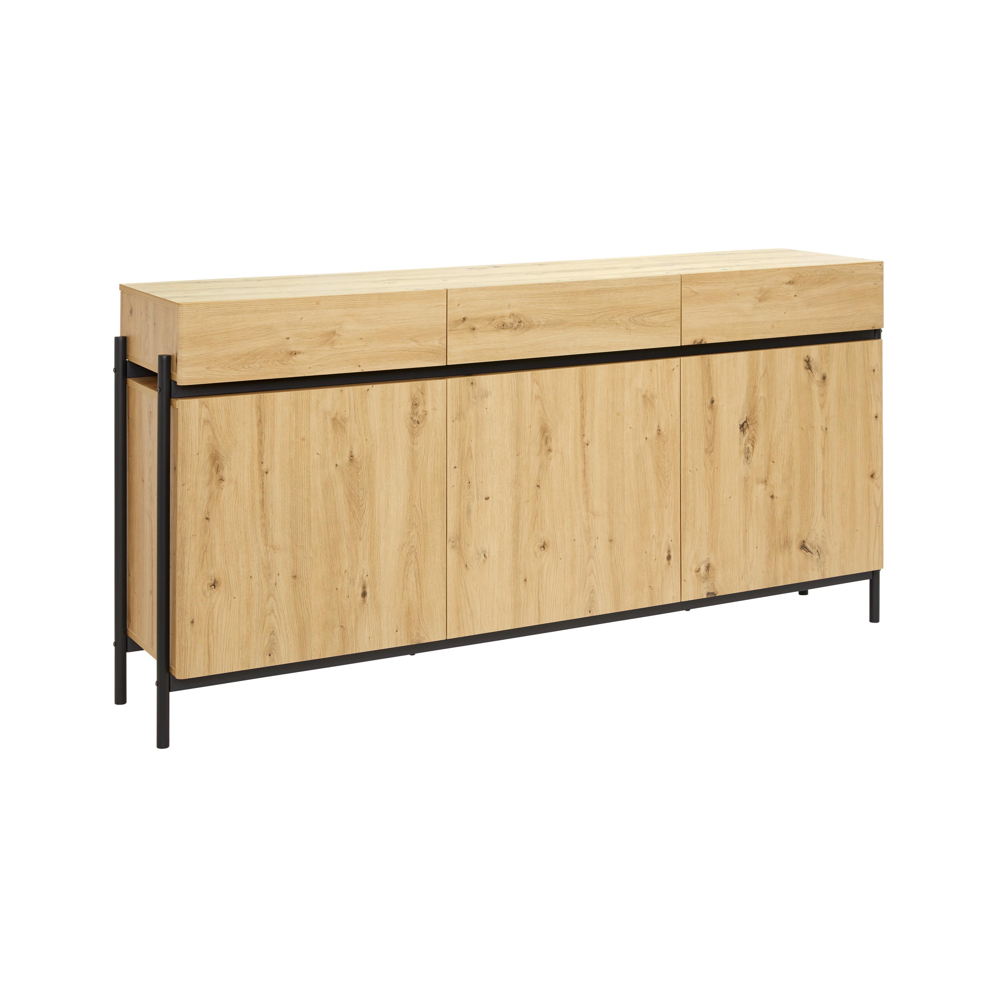Široká komoda JASMINA farby dubu - čierna/farba duba, Modern, kov/drevo (175/90/41,5cm) - Bessagi Home