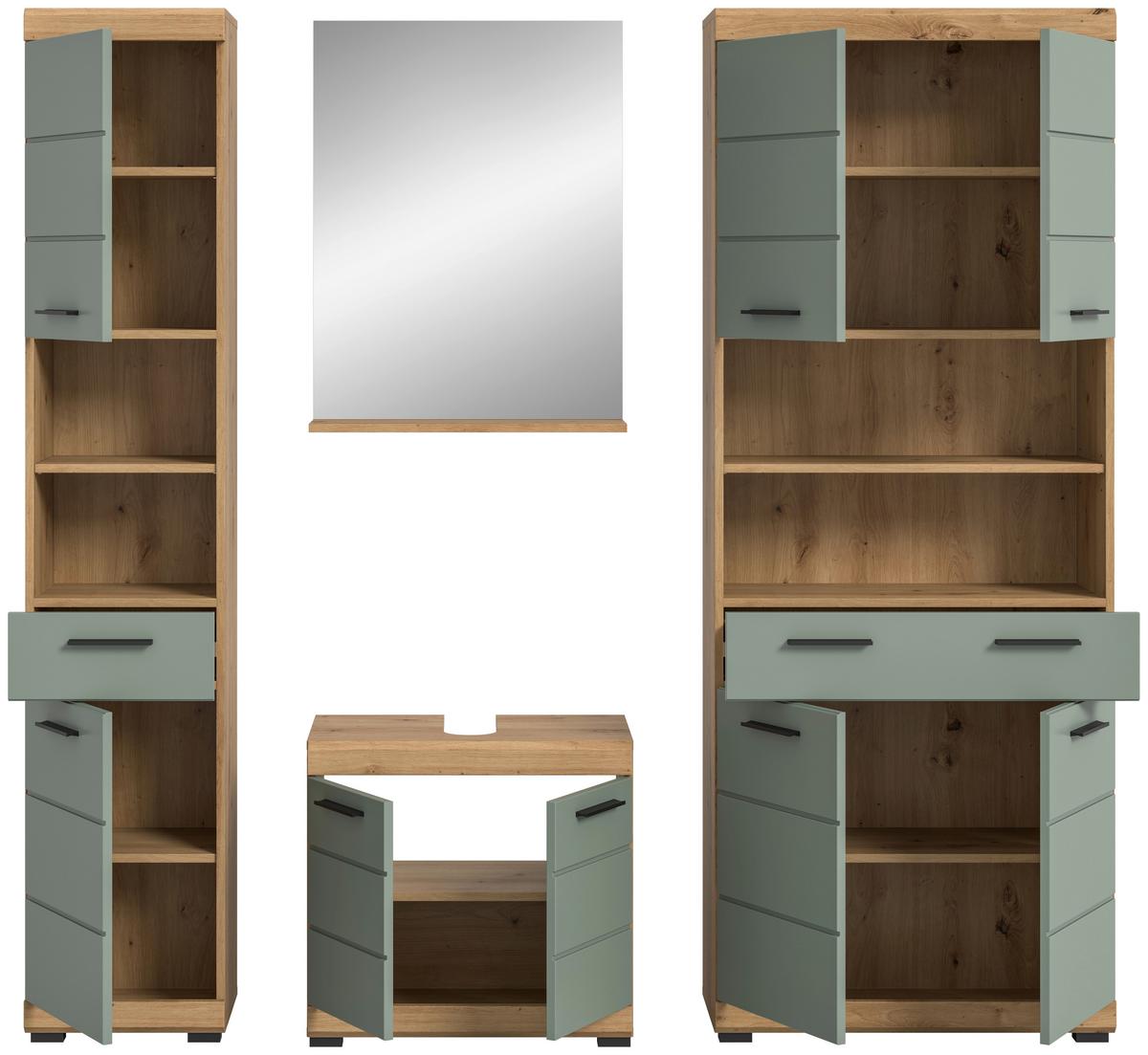 Badezimmer Scout Eiche Artisan Dekor Salbeigrün - Salbeigrün/Schwarz, MODERN, Holzwerkstoff (186/191/34cm) - MID.YOU