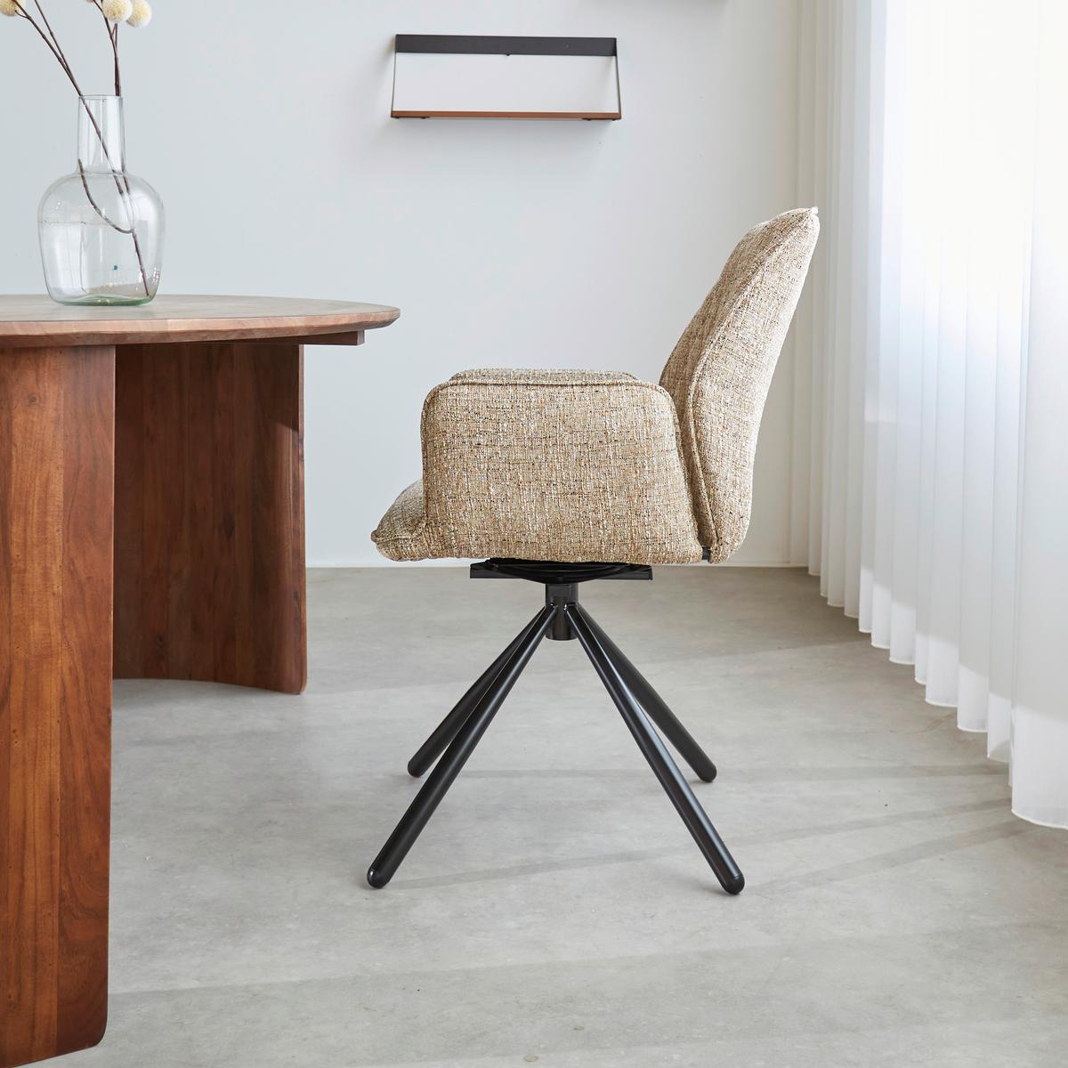 Armlehnstuhl-set Donny Beige B: 57,5 Cm - Beige/Schwarz, MODERN, Textil/Metall (57,5/92/52cm) - MID.YOU