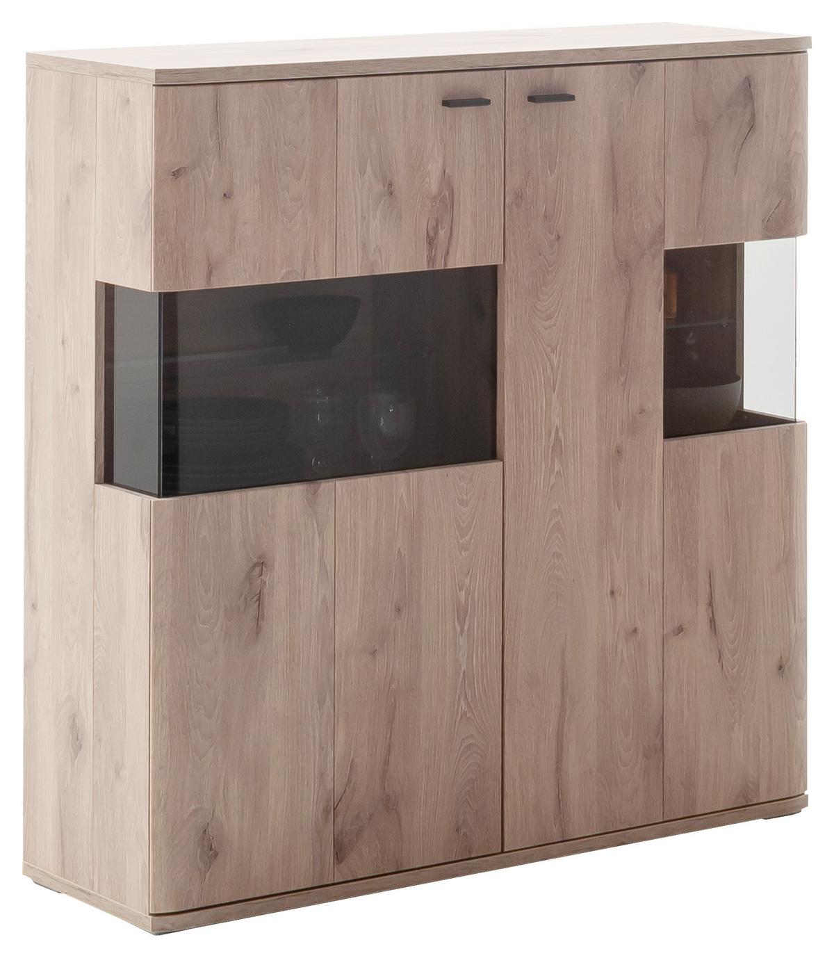 Highboard Prato Eichefarben B: 119 Cm - Eichefarben, Design, Glas/Holzwerkstoff (119/120/37cm) - MID.YOU