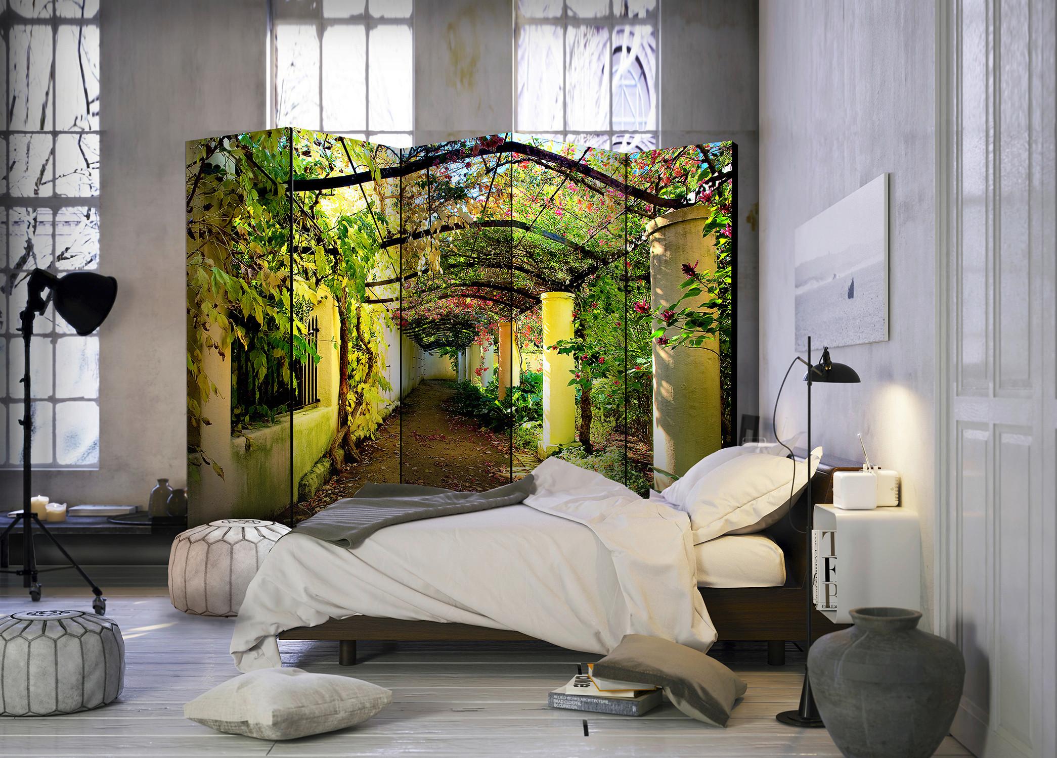 Paravent Braun Grün B: 225 cm - Braun/Grün, Basics, Holz/Kunststoff (225/172/3cm) - artgeist