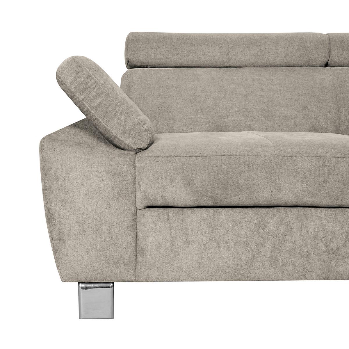 Ecksofa Lugano Mikrofaser Hellbraun 248x208 - Chromfarben/Hellbraun, Design, Textil (248/208cm) - Livetastic