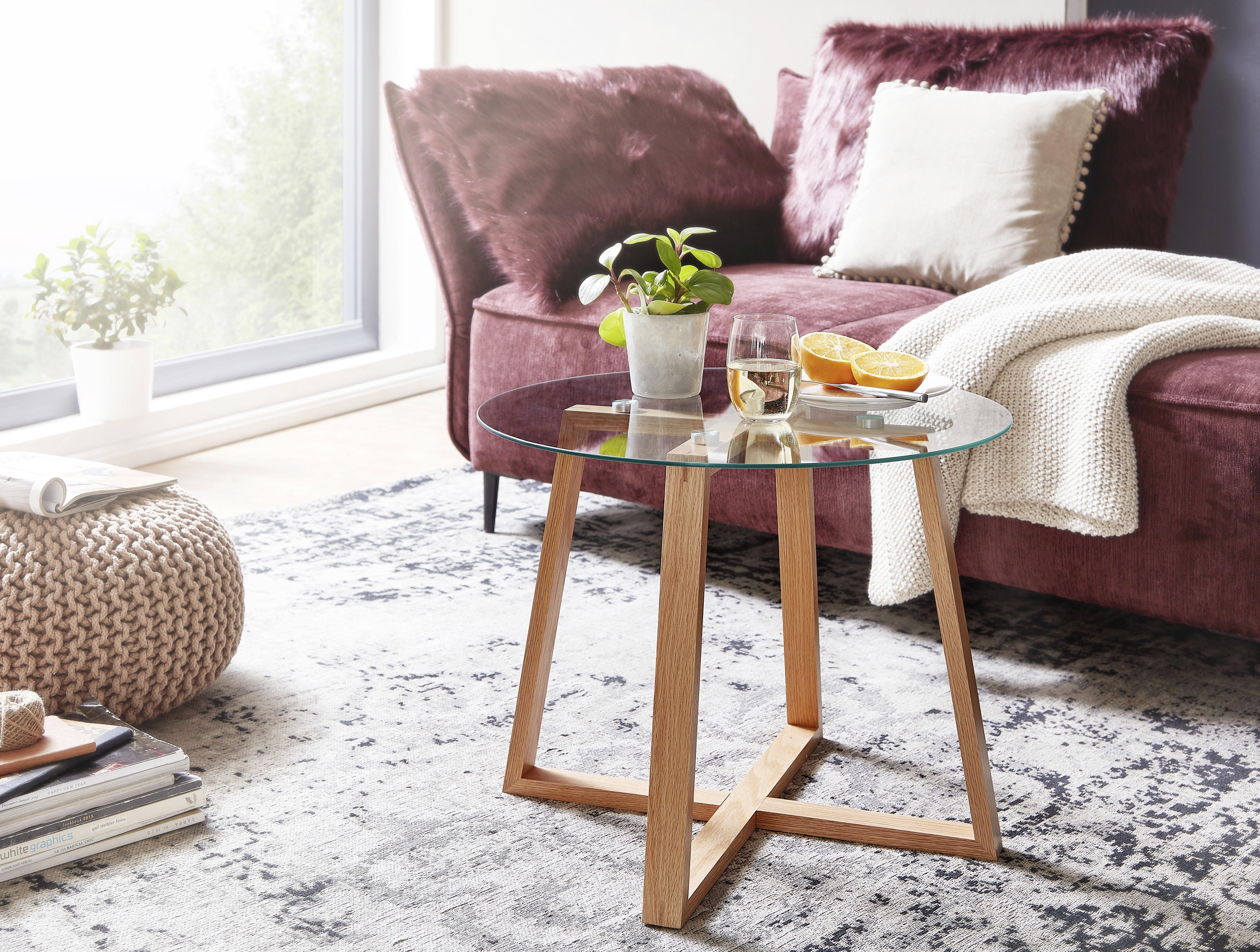 Couchtisch Glas/Eiche Massiv D: 58 cm