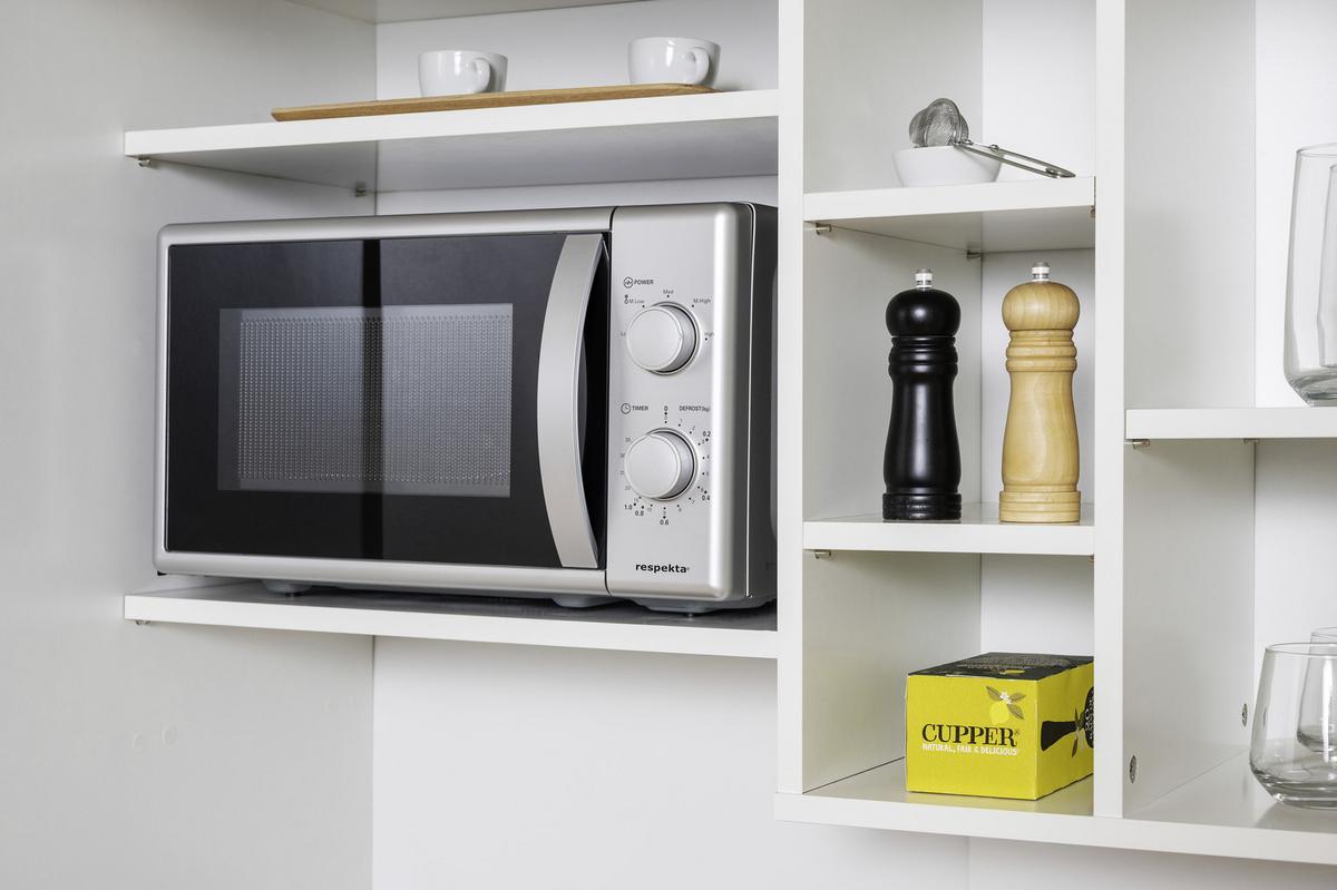 Schrankküche Mit Mikrowelle + Kühlschrank 104cm Weiß/schwarz - Schwarz/Weiß, MODERN, Holzwerkstoff/Metall (104/193/67cm) - Respekta