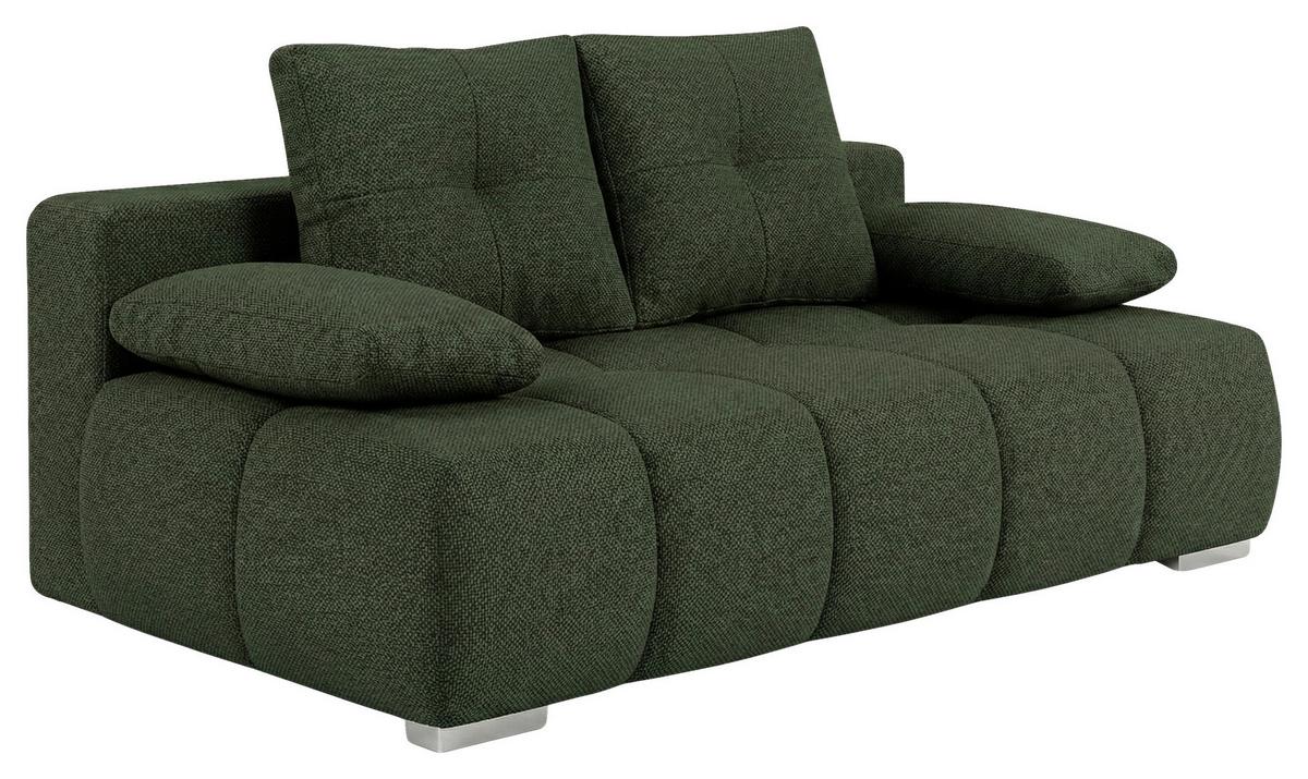 Boxspringsofa mit Bettkasten Webstoff wintermoos, B: 206 - Waldgrün/Chromfarben, Trend, Holzwerkstoff/Textil (206/90/105cm) - Luca Bessoni