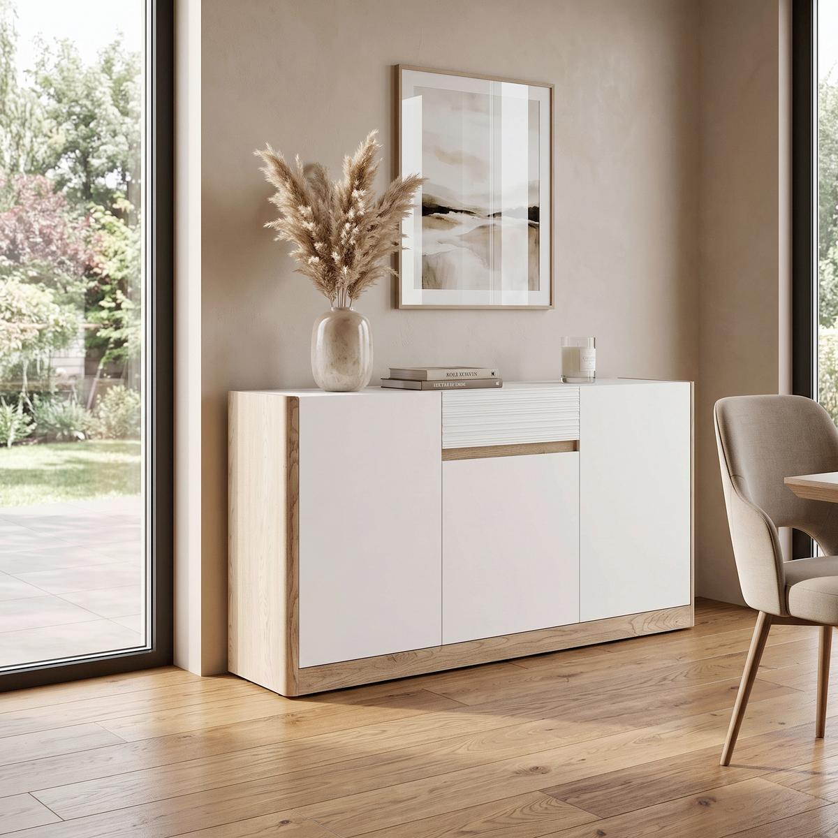 Sideboard Brilon Eichefarben/Weiß B: 145,6 cm - Eichefarben/Schwarz, KONVENTIONELL, Holzwerkstoff (145,6/80,5/40,3cm) - MID.YOU