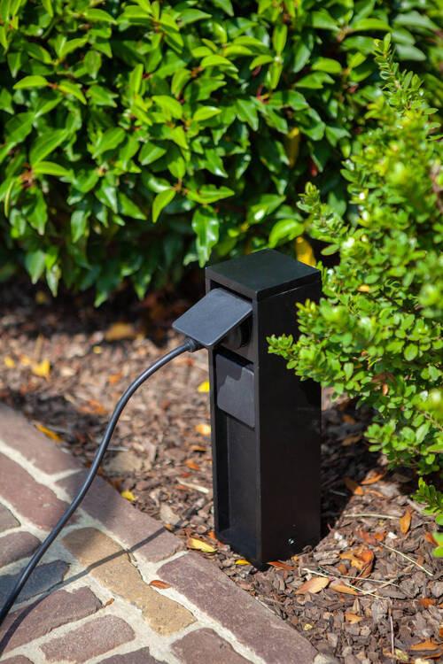 Gartensteckdose Mains Schwarz 2-Fach, Spritzwassergeschützt - Schwarz, Design, Metall (31,00/8,00/8,00cm)