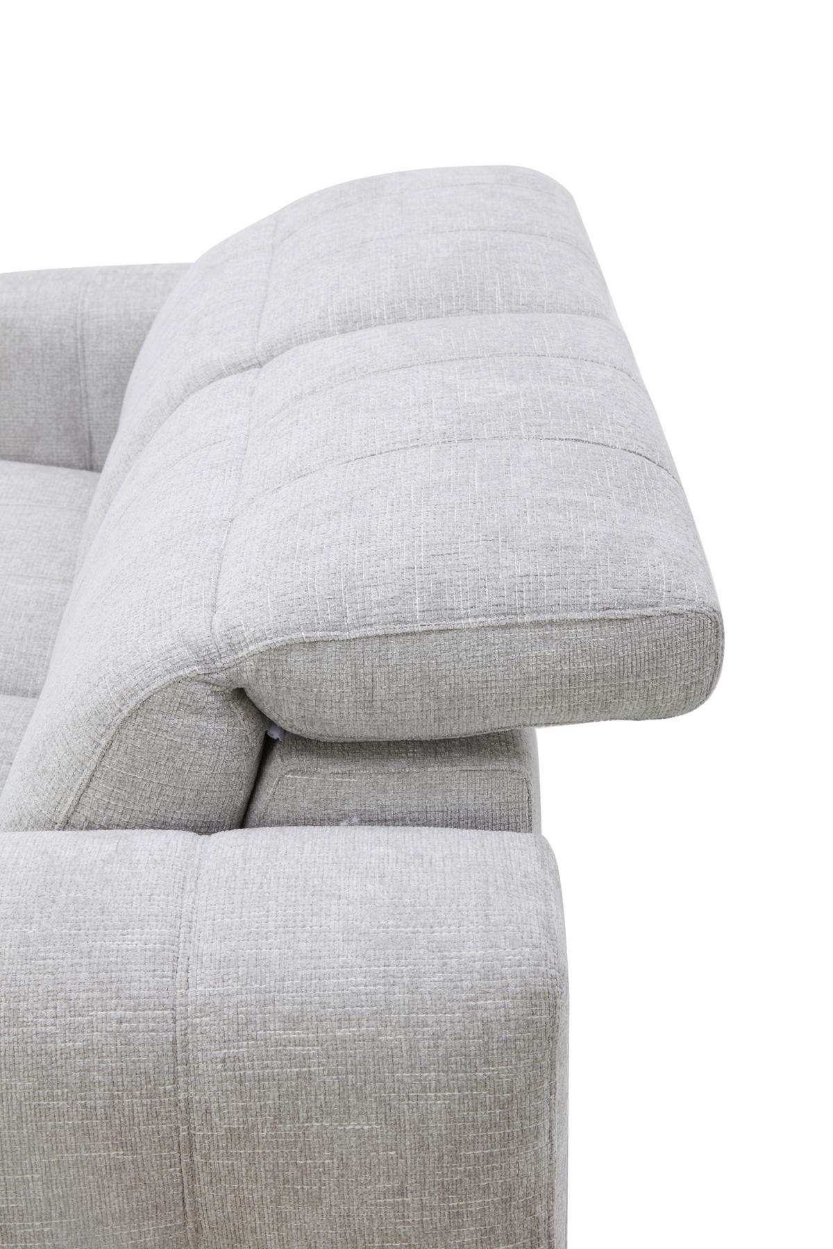 Trojmiestna pohovka ALVARO, sivý zamat, relax.funkcia - sivá/prírodná farba, Modern, kov/drevo (220/79/109cm) - Mömax